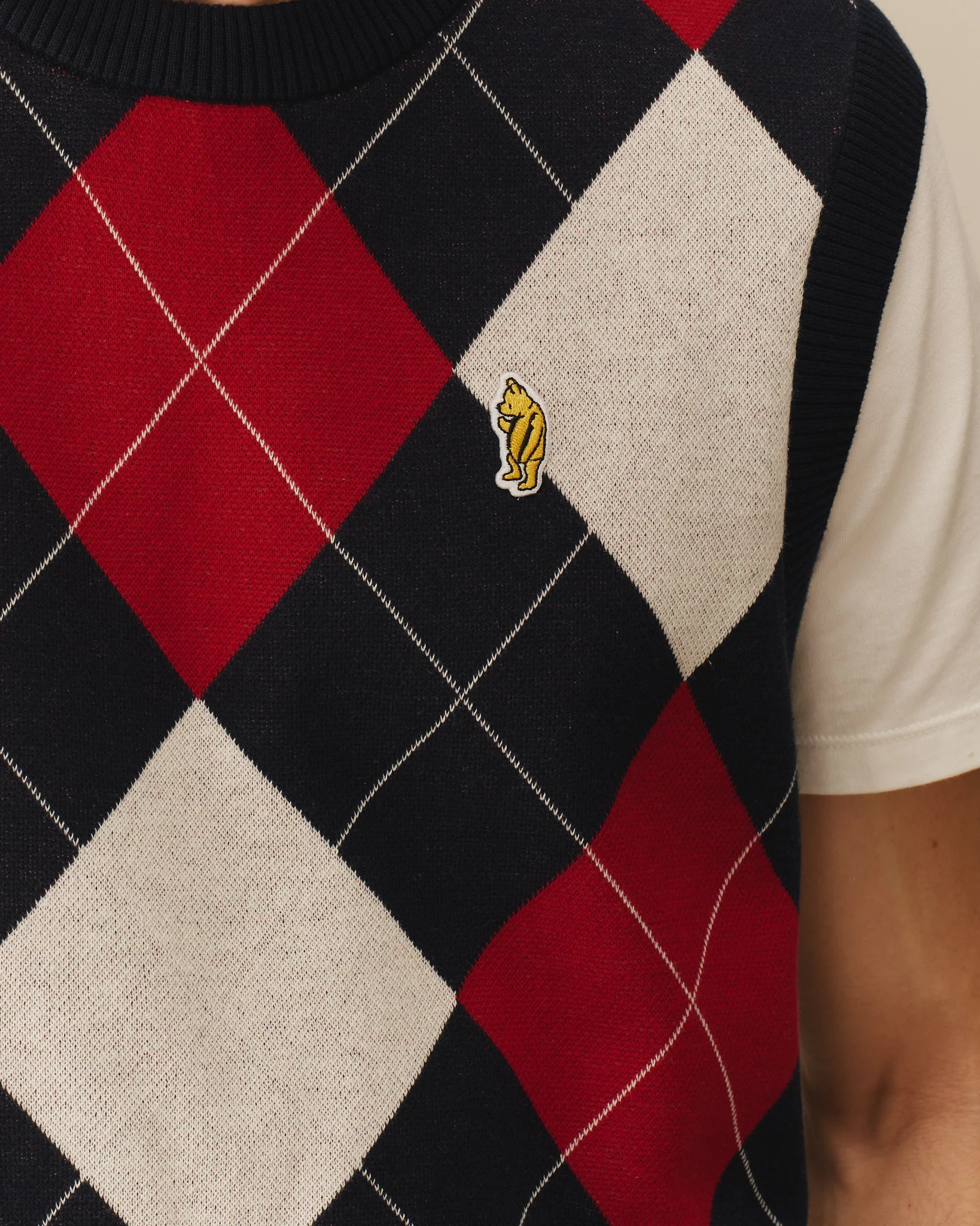 Argyle Winnie-the-Pooh Sweater Vest Navy & Red - Image 6