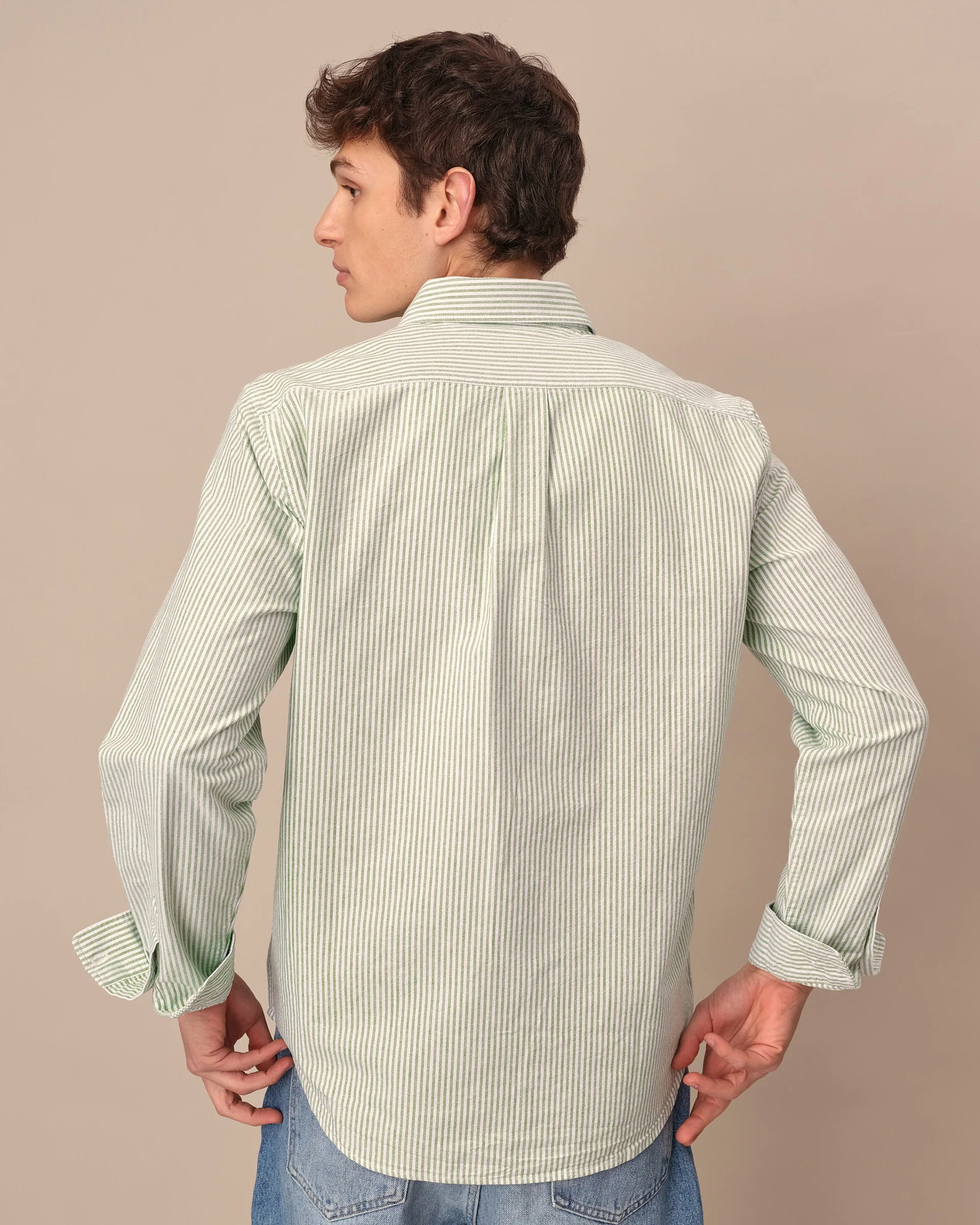 Men's Babar Long Sleeve Classic Fit Striped Oxford Shirt Green / White University Stripe - Image 4