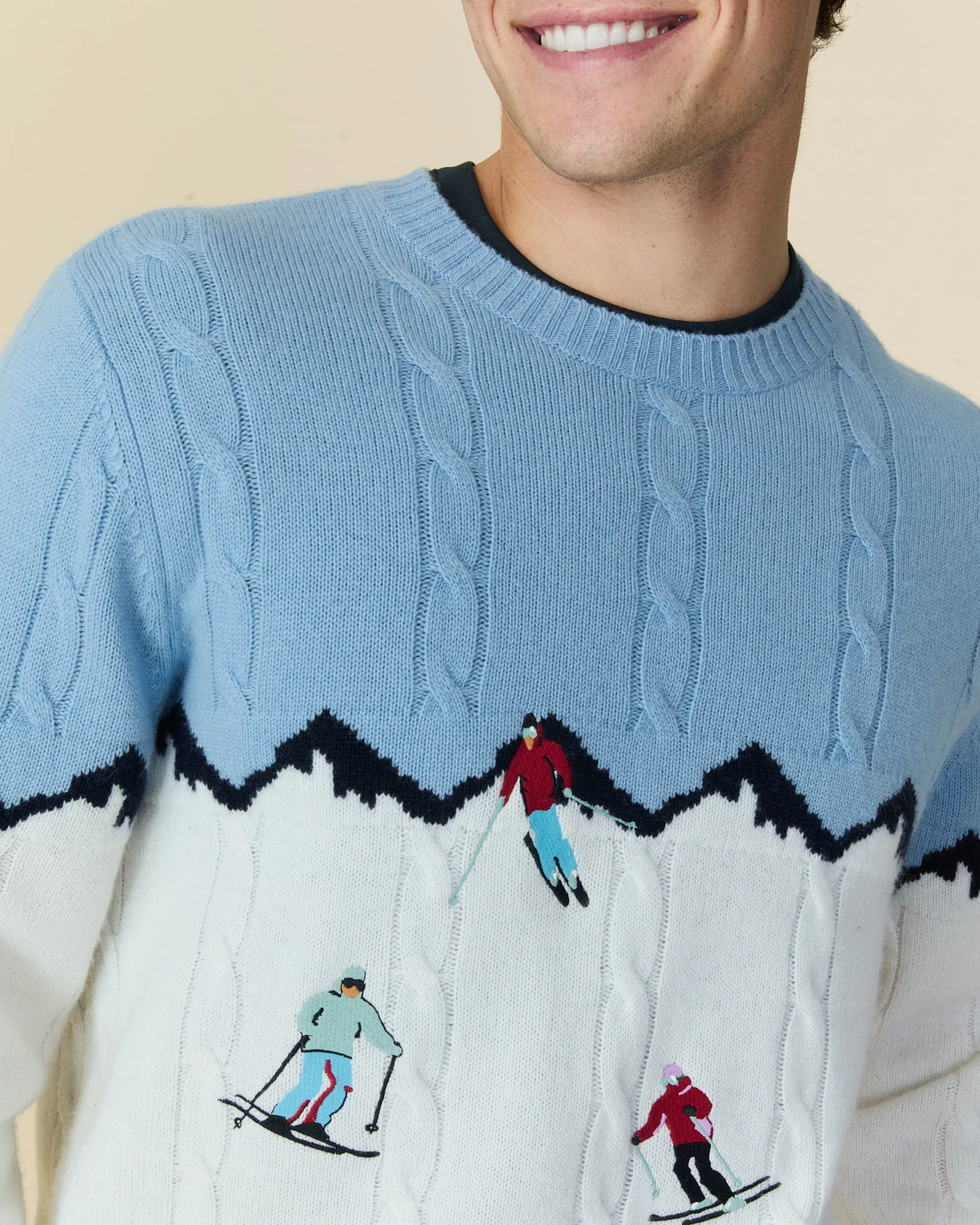 Cashmere Apres Skis Cable Knit Sweater Blue Multi - Image 5