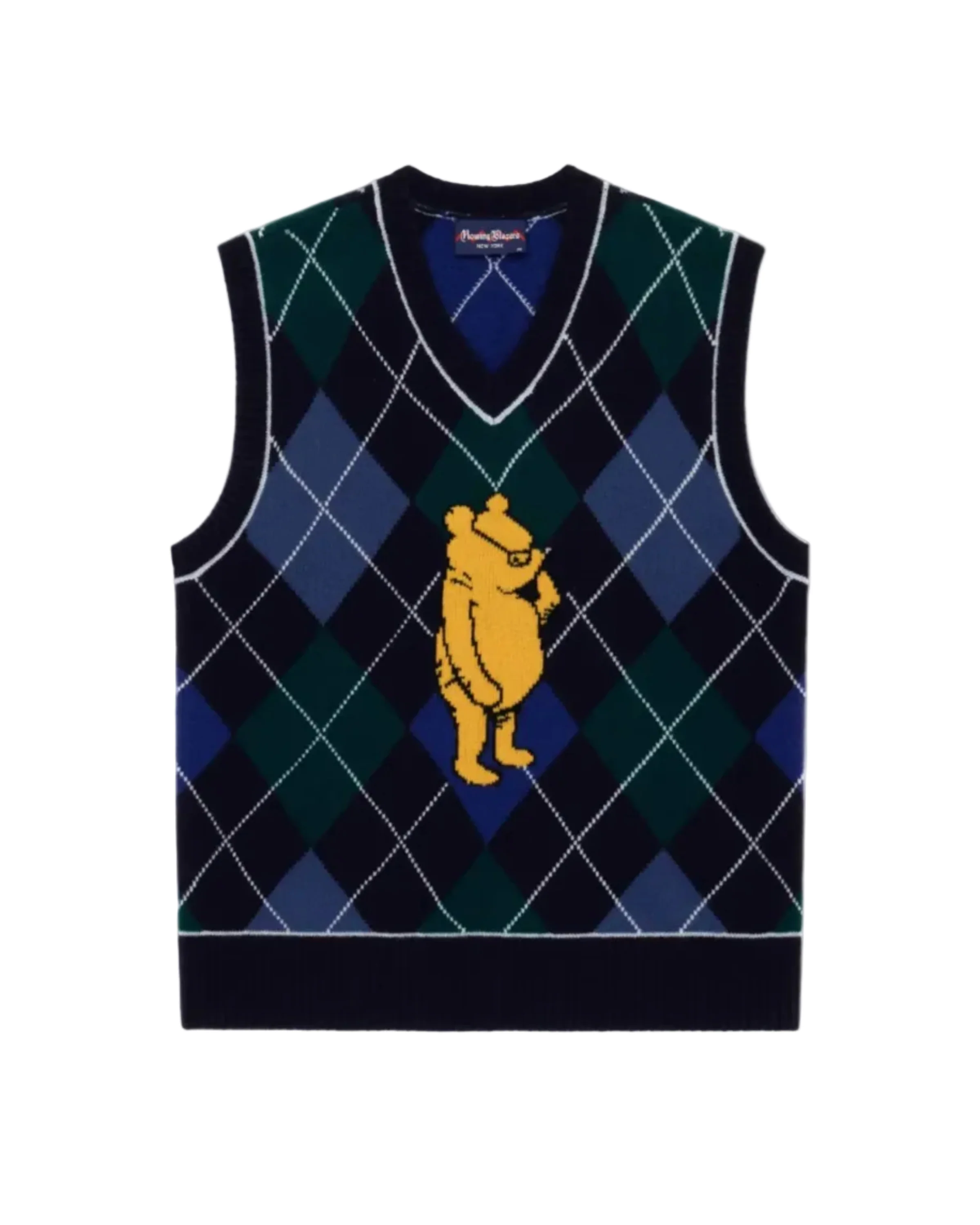 Cashmere Argyle Pooh Sweater Vest Navy Argyle
