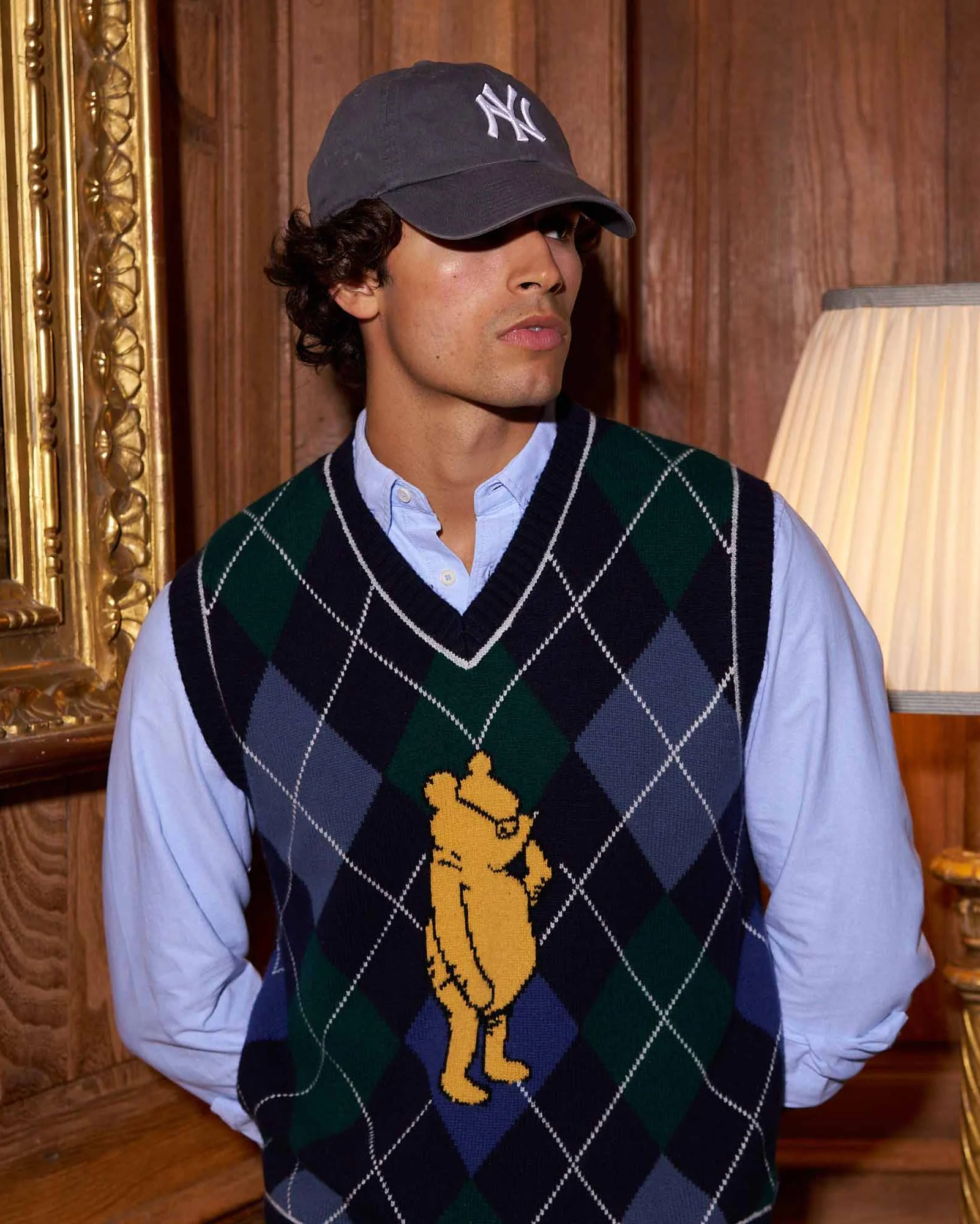 Cashmere Argyle Pooh Sweater Vest Navy Argyle - Image 4