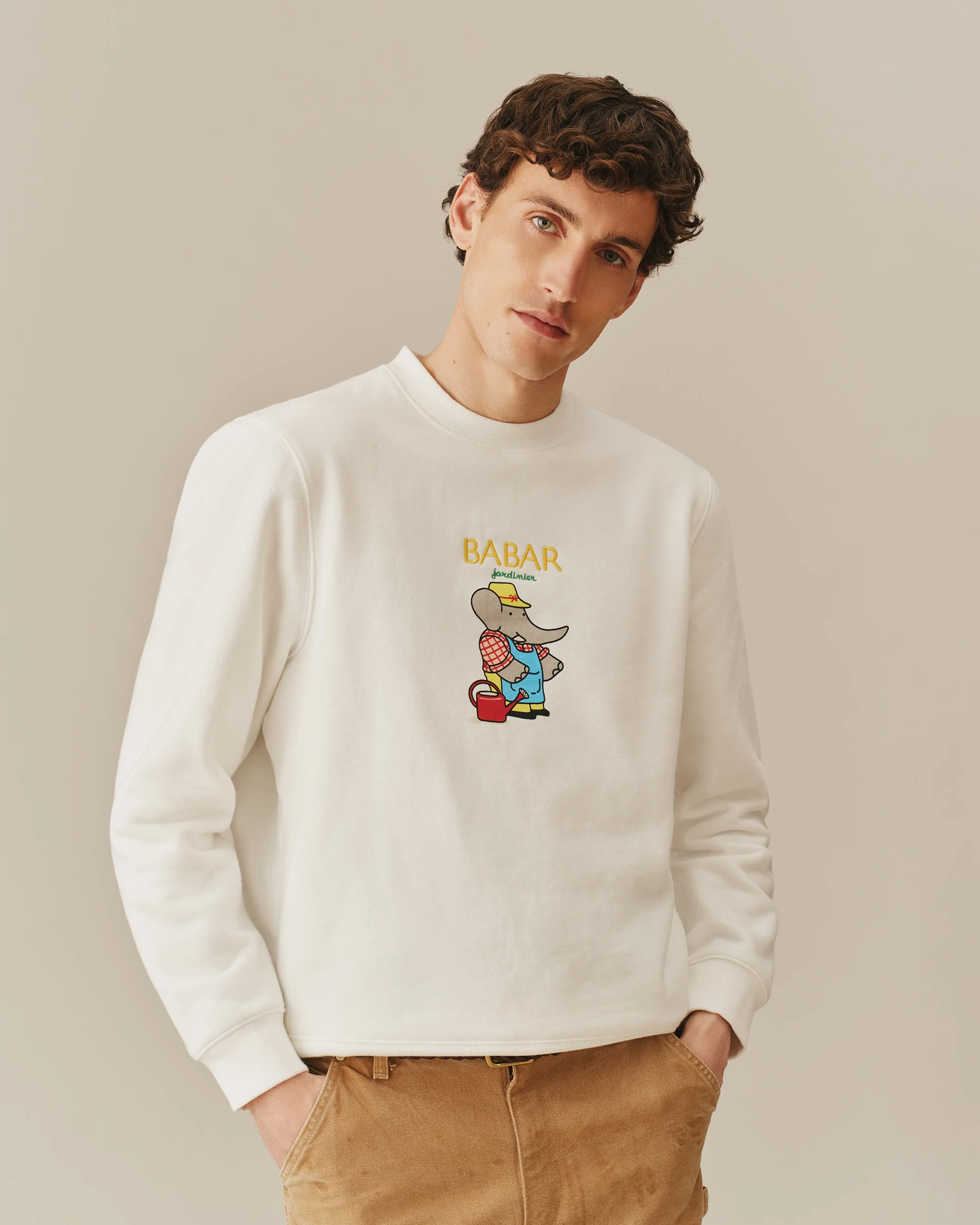 Men's Cotton Babar Jardinier Crewneck White - Image 4