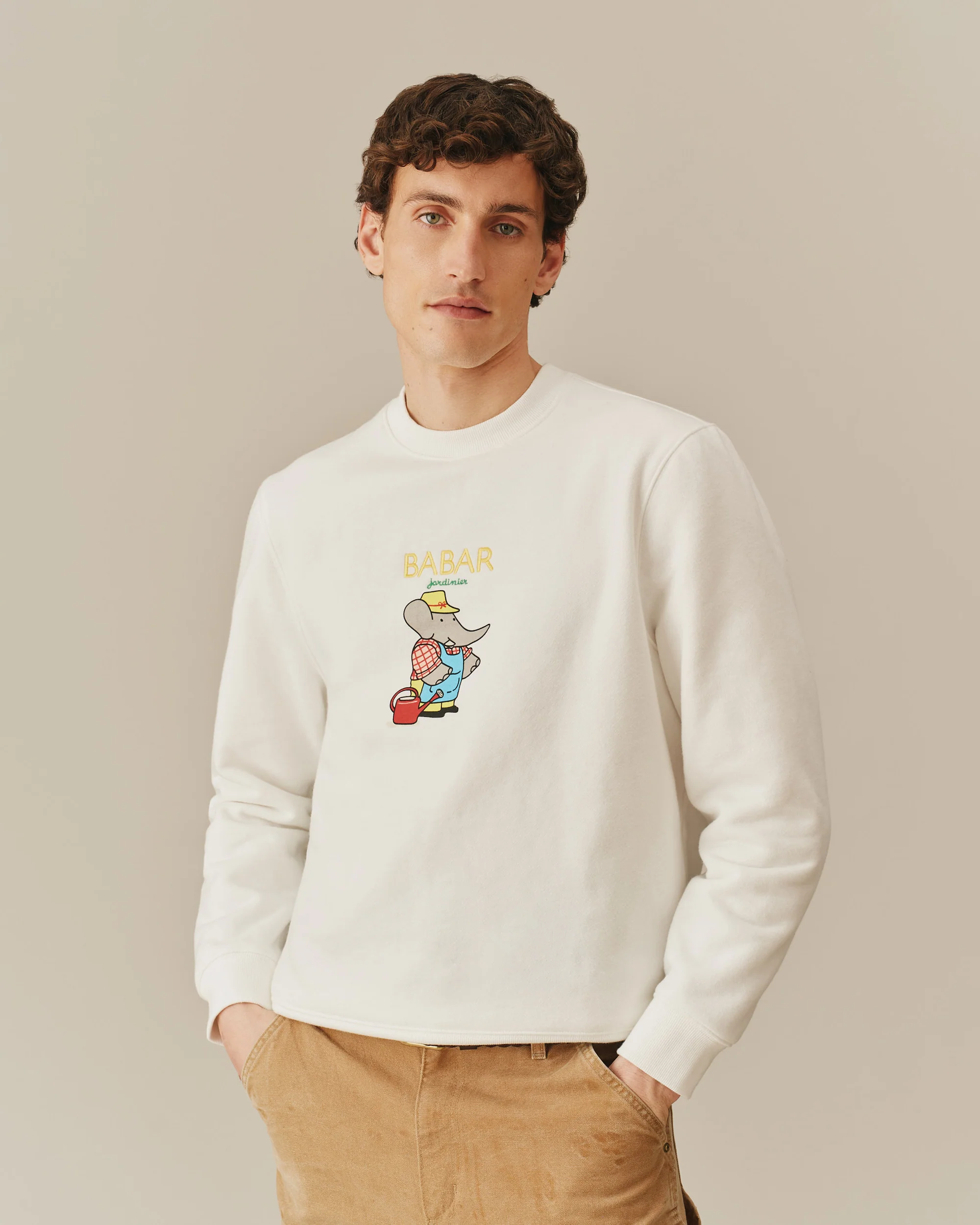 Men's Cotton Babar Jardinier Crewneck White - Image 5