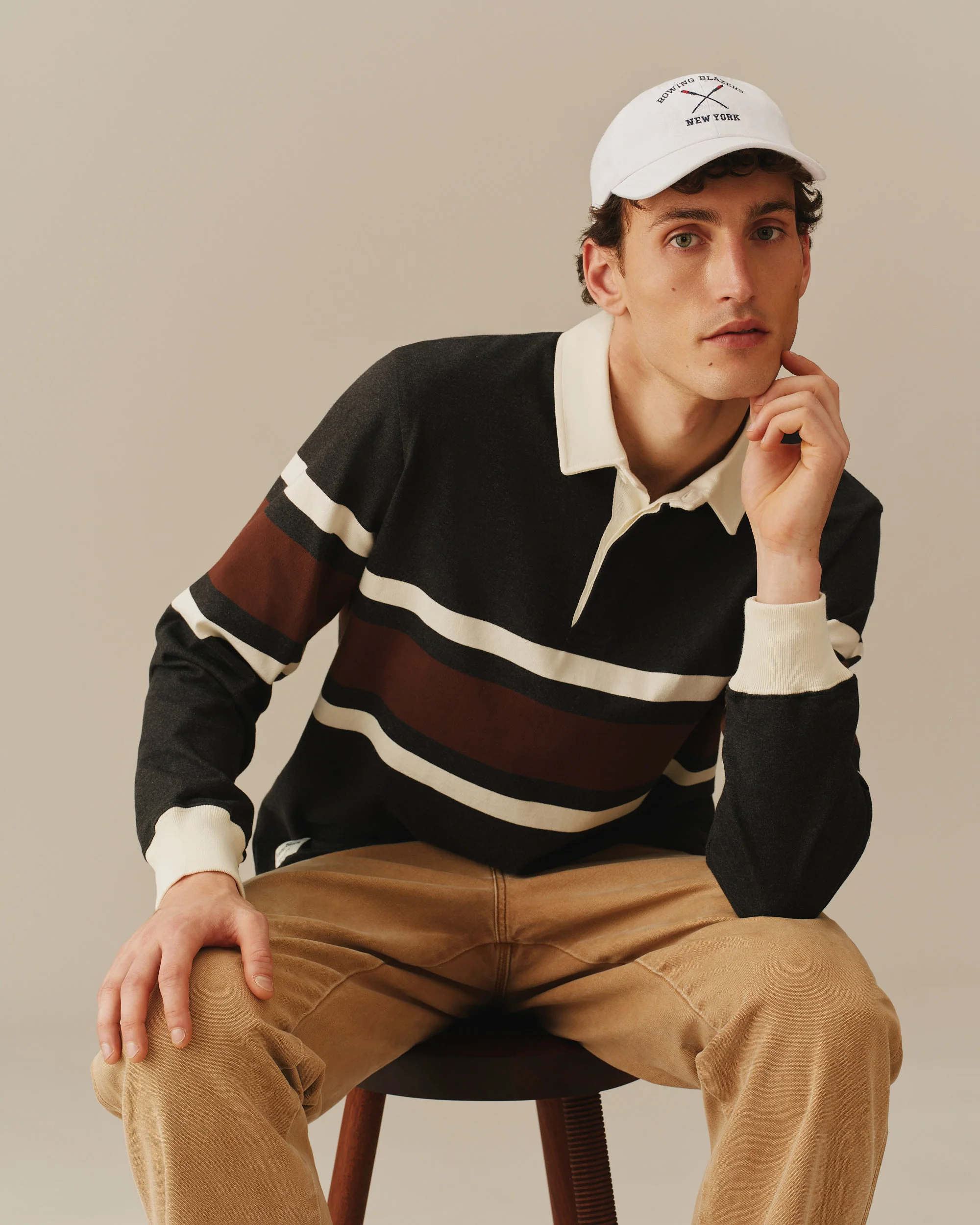 Cotton Center Stripe Rugby Brown - Image 8