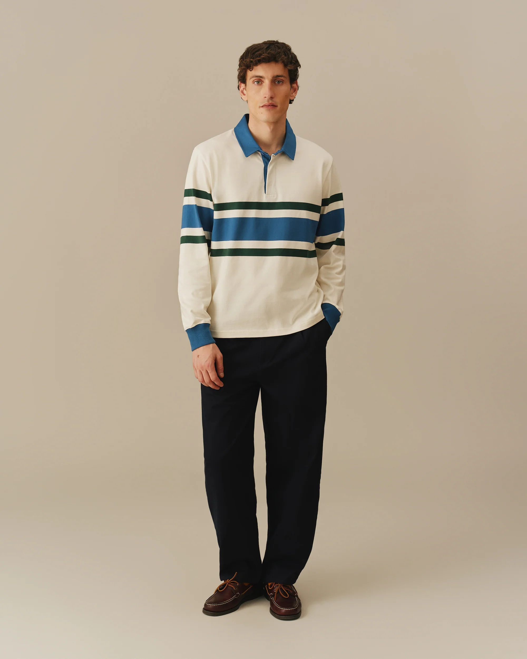 Cotton Center Stripe Rugby White - Image 3