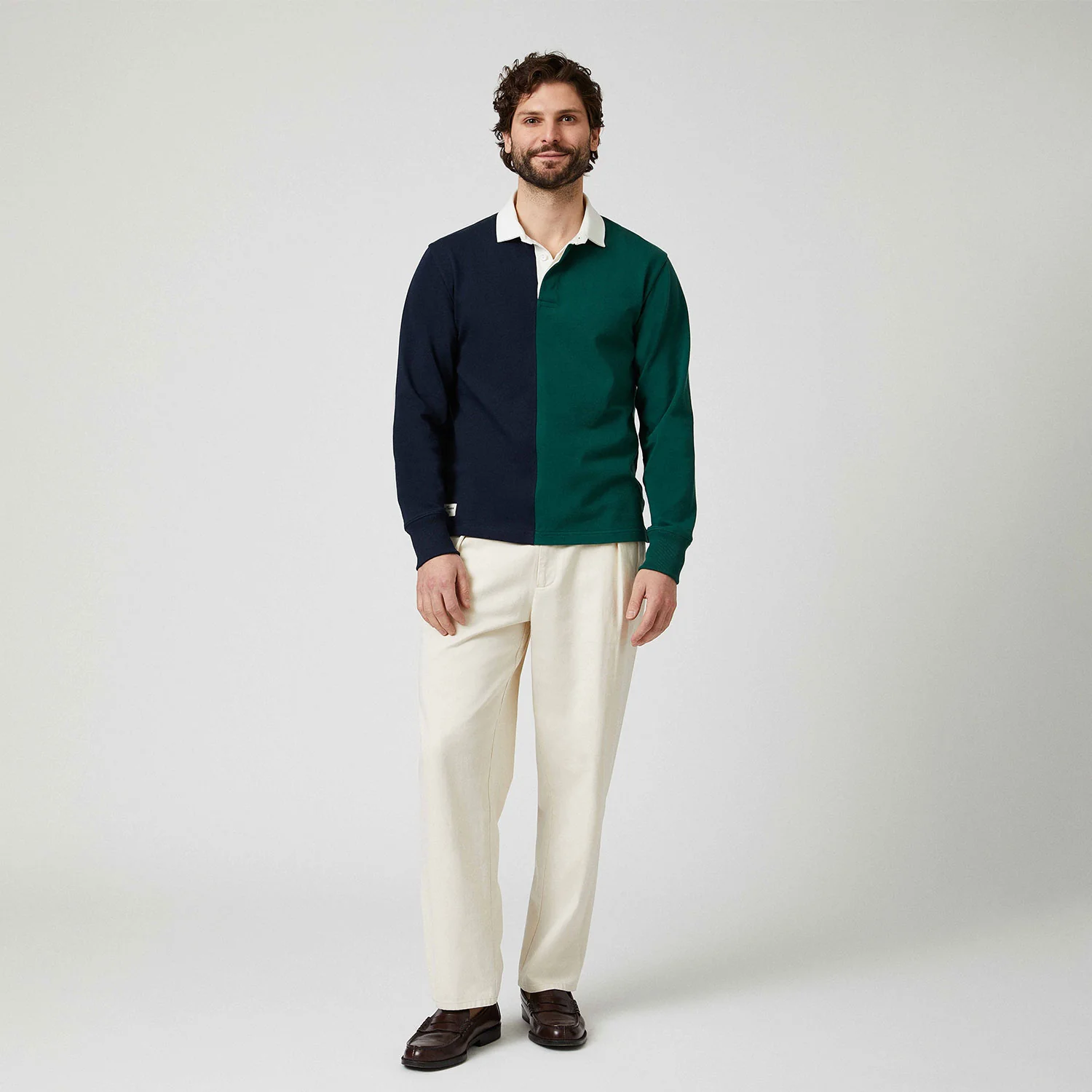 Cotton Colorblock Rugby Navy and Green - Image 3