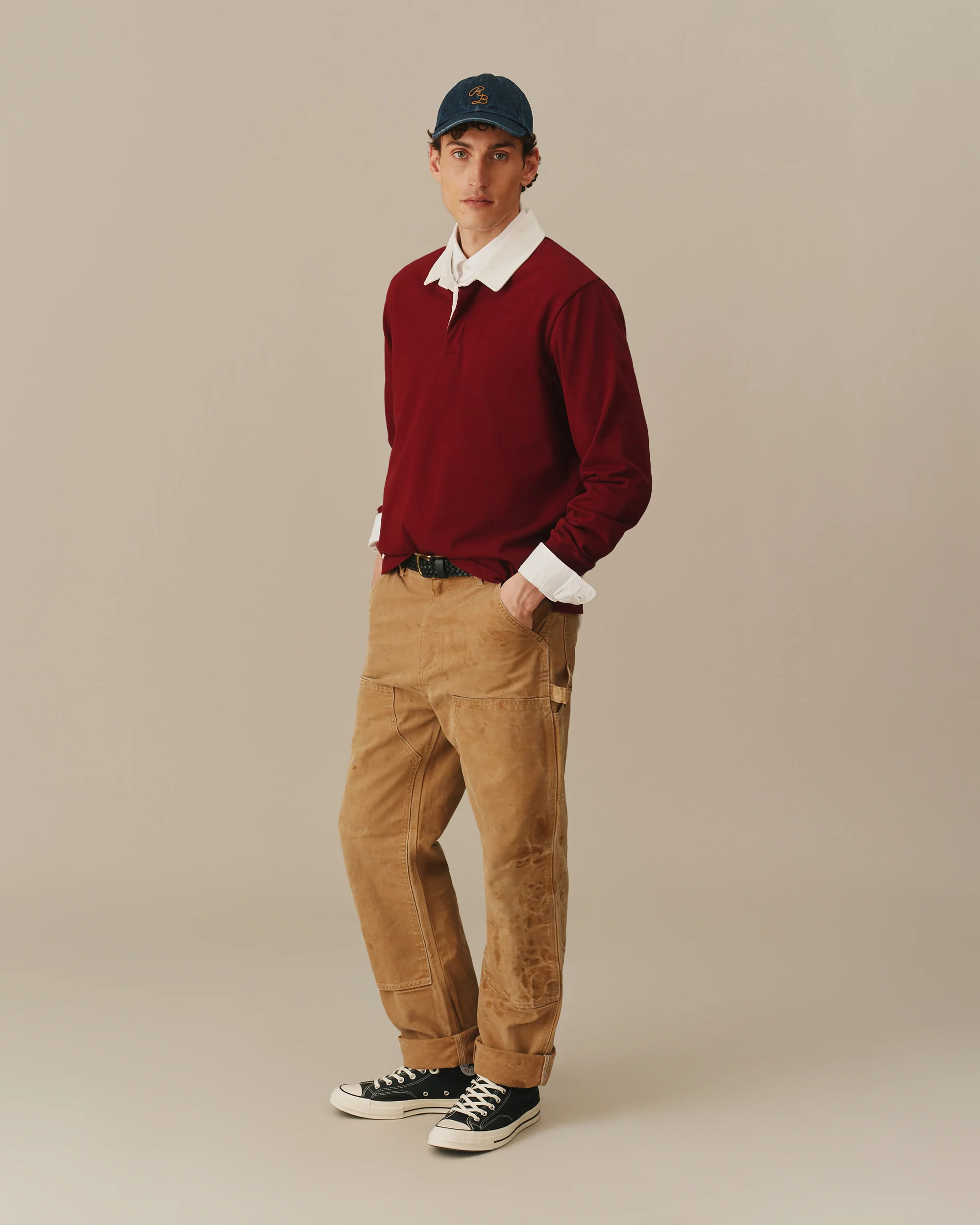 Cotton Contrast Collar Rugby Burgundy - Image 3