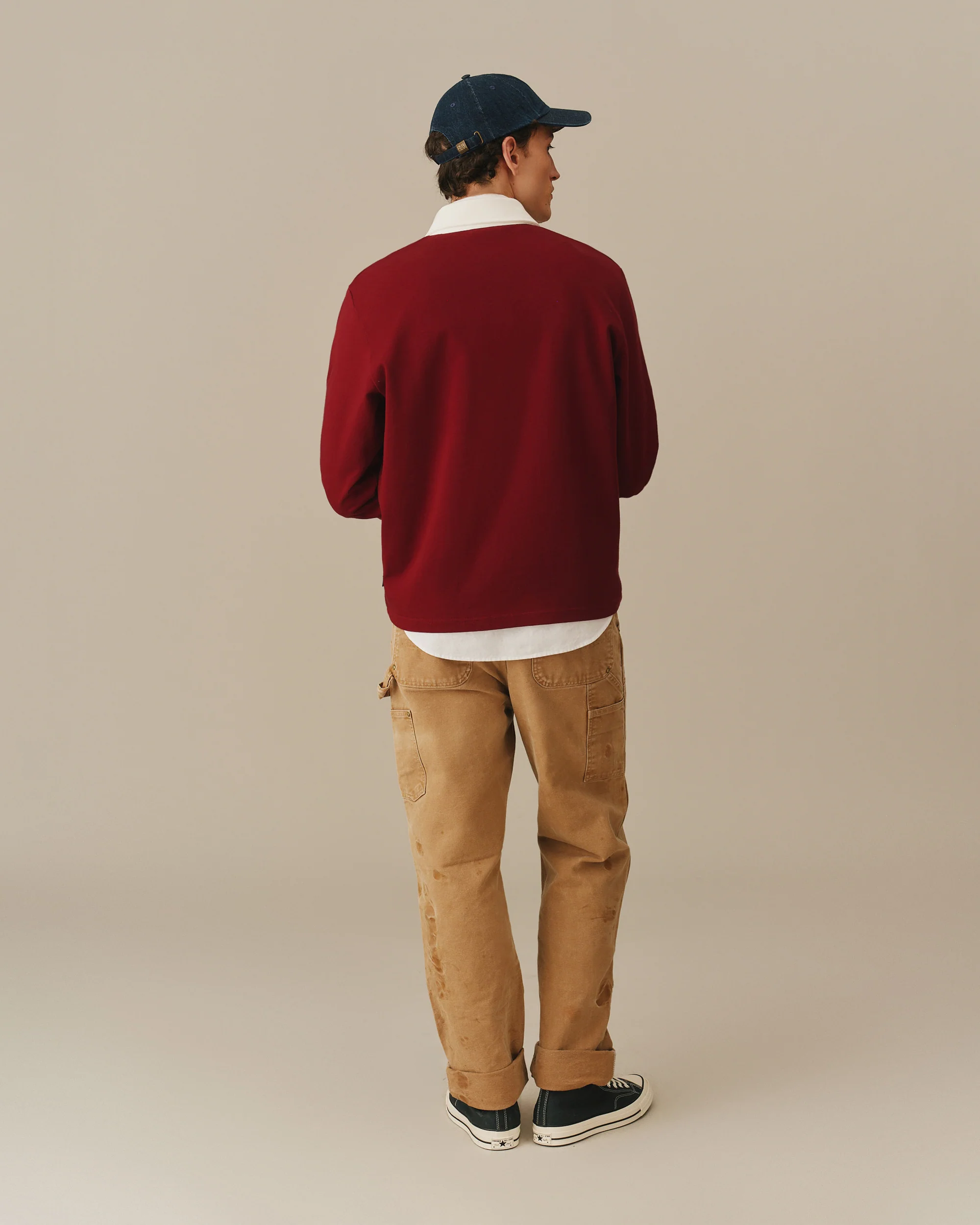 Cotton Contrast Collar Rugby Burgundy - Image 6
