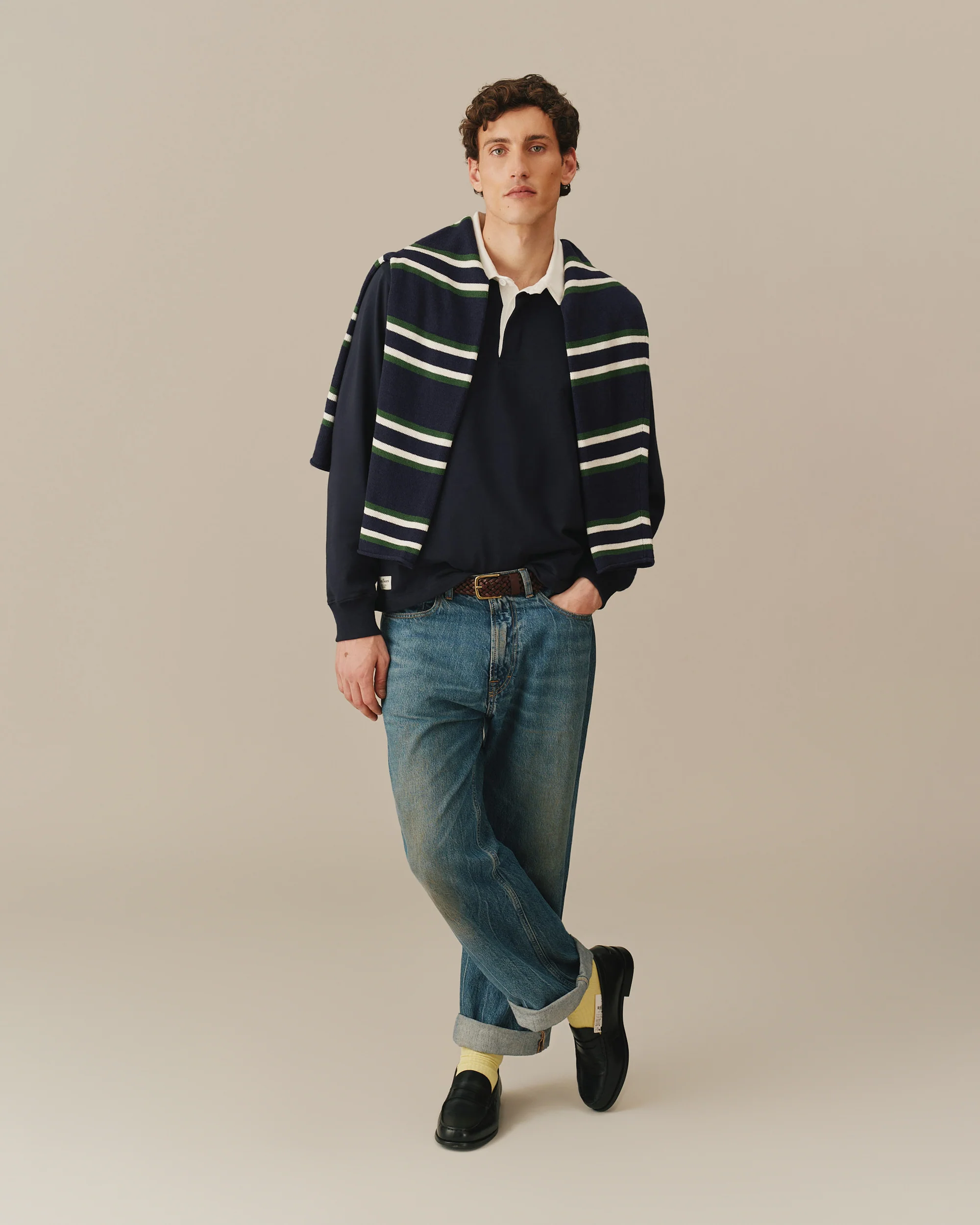 Cotton Contrast Collar Rugby Navy - Image 4