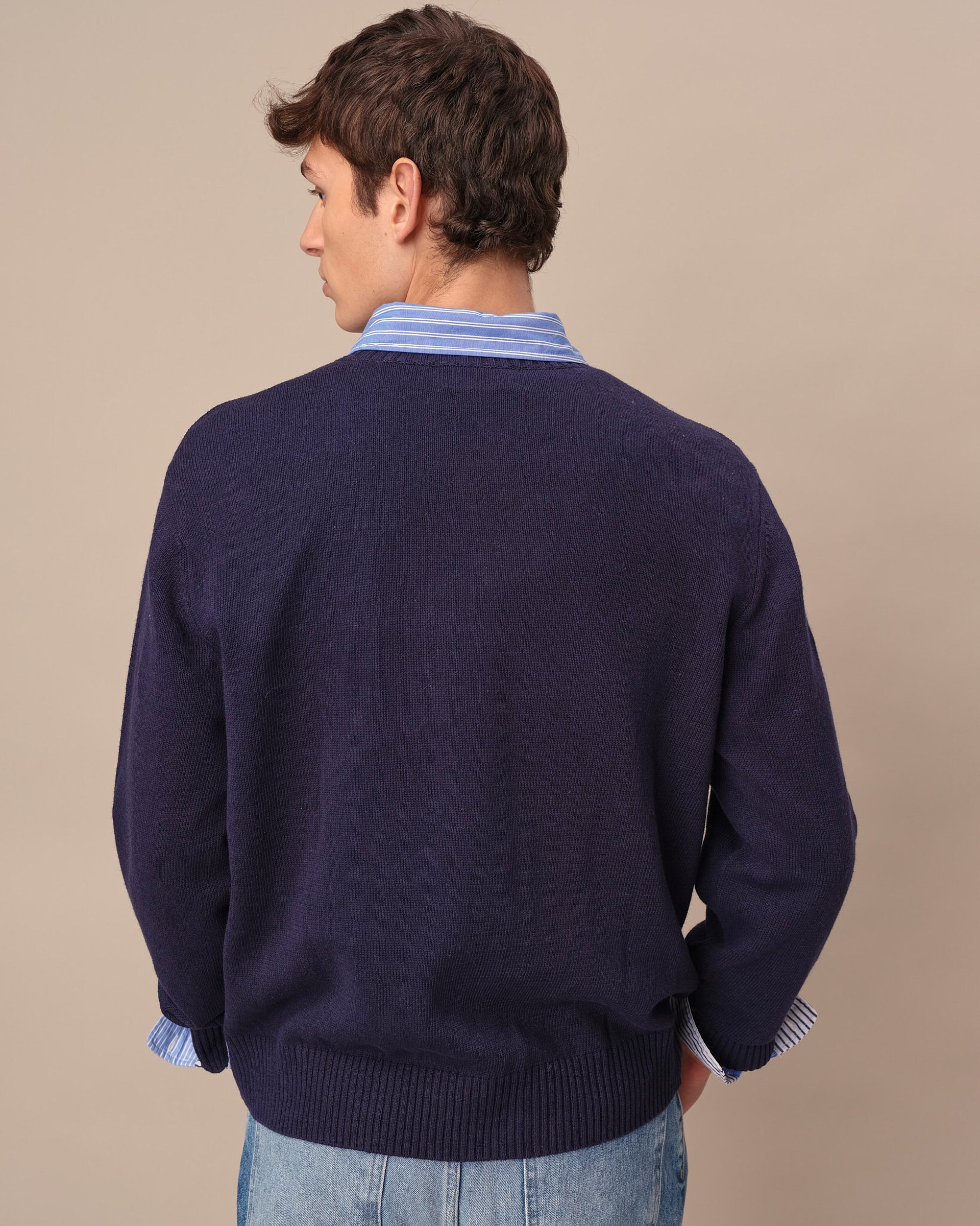 Cotton Linen Thinking Hat Winnie-the-Pooh Sweater Navy - Image 4