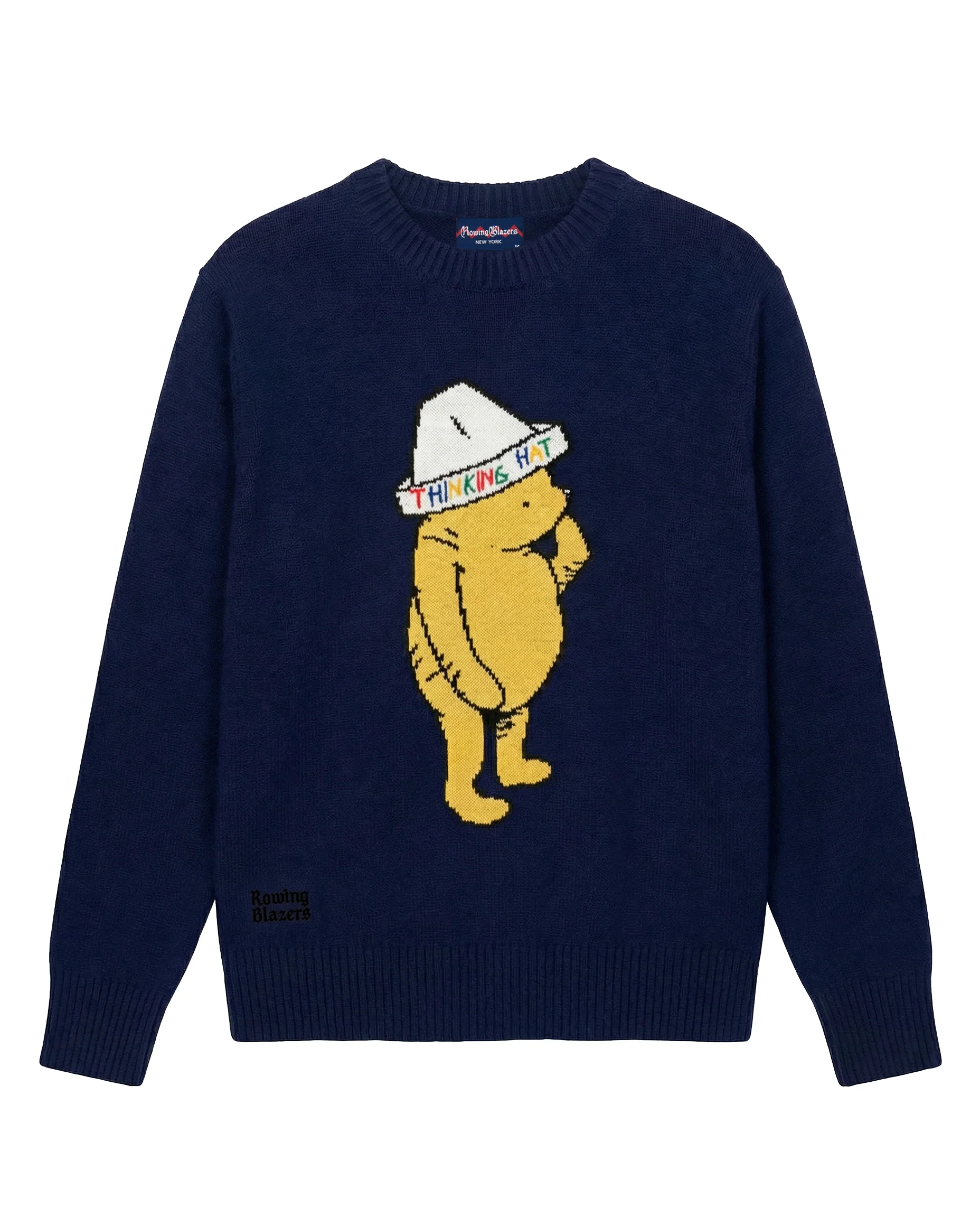 Cotton Linen Thinking Hat Winnie-the-Pooh Sweater Navy - Image 5