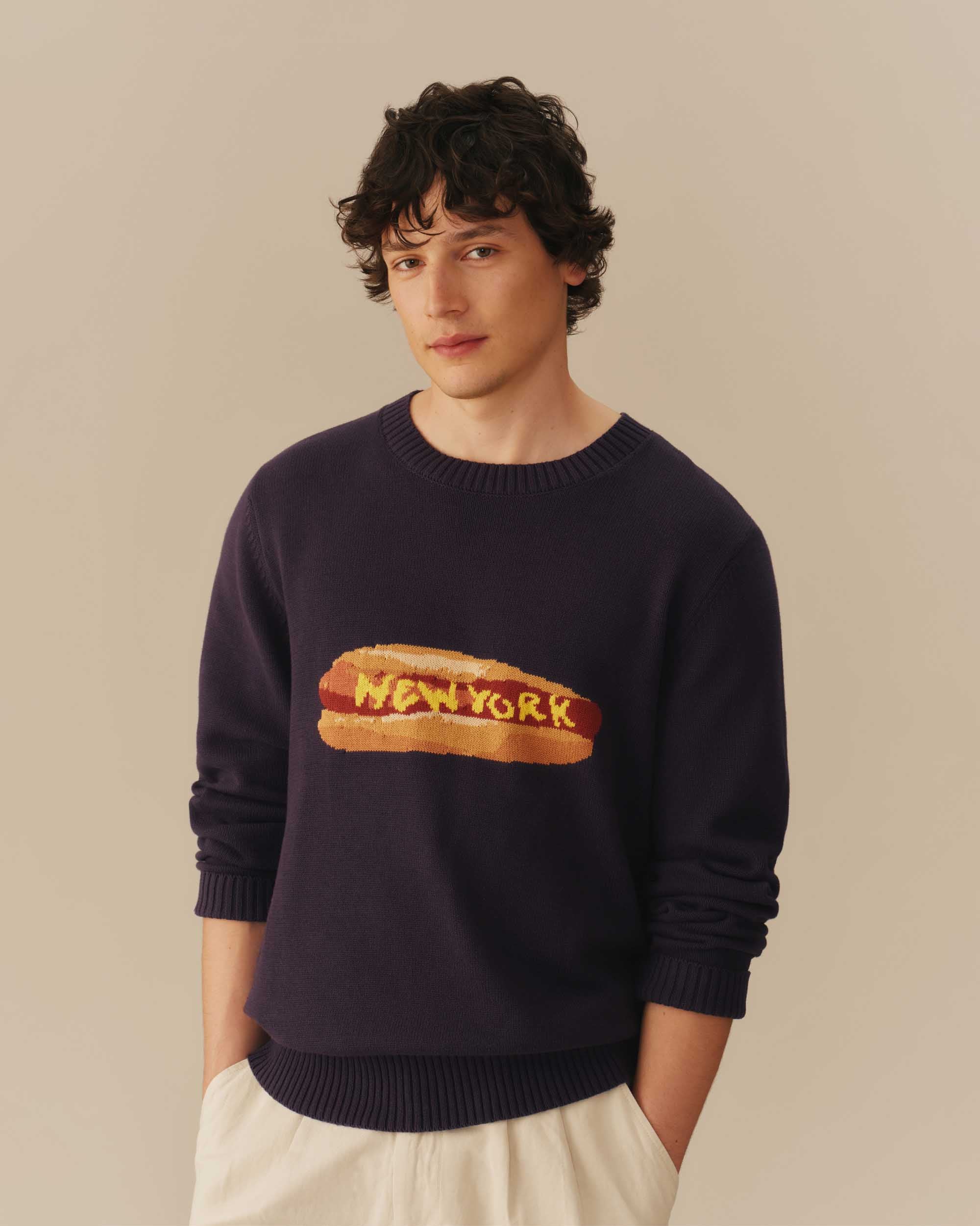 Cotton NY Hot Dog Sweater Navy - Image 4