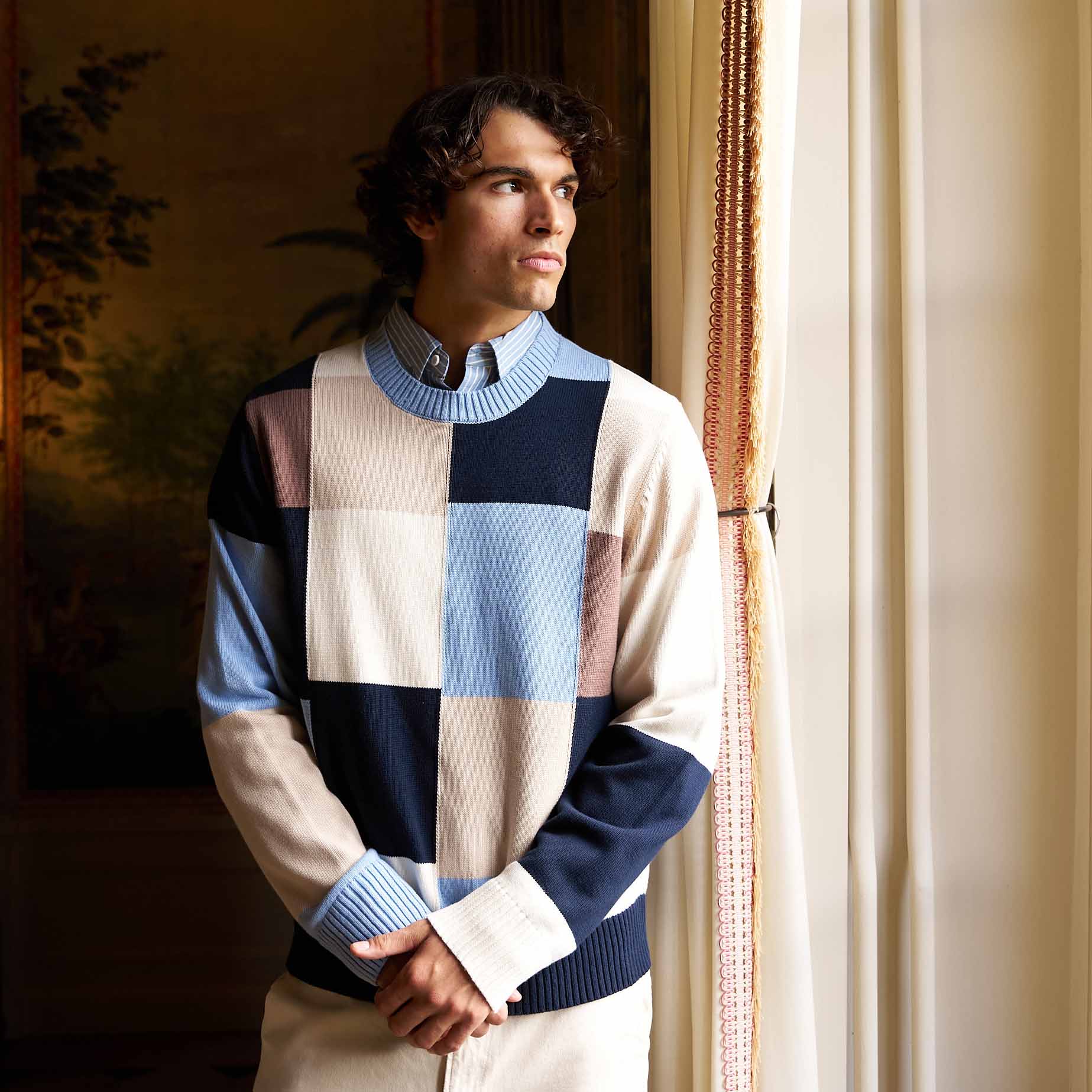 Cotton Patchwork Sweater Blue Patchwork - Image 8
