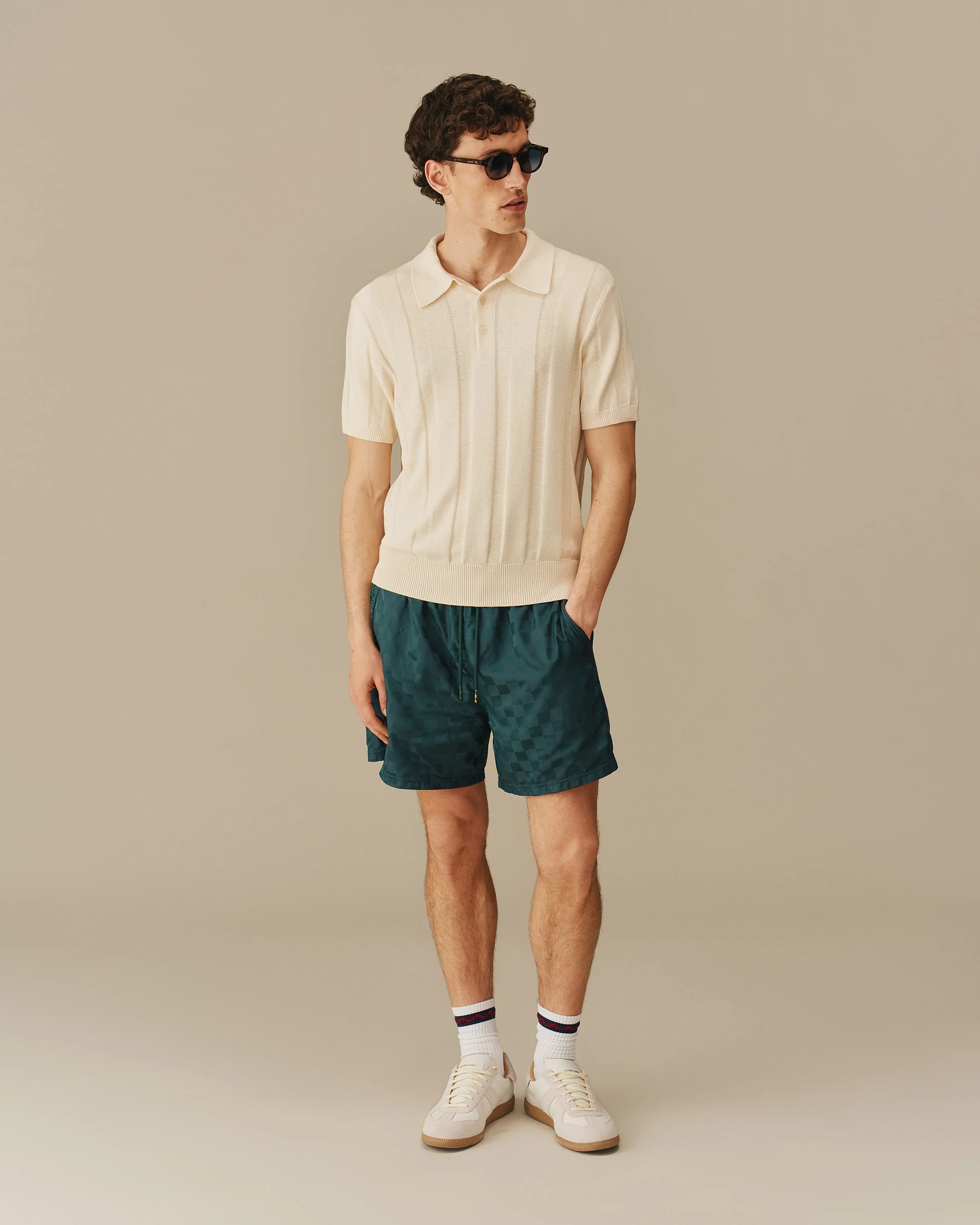 Men's Cotton Silk Sweater Polo Cream - Image 4