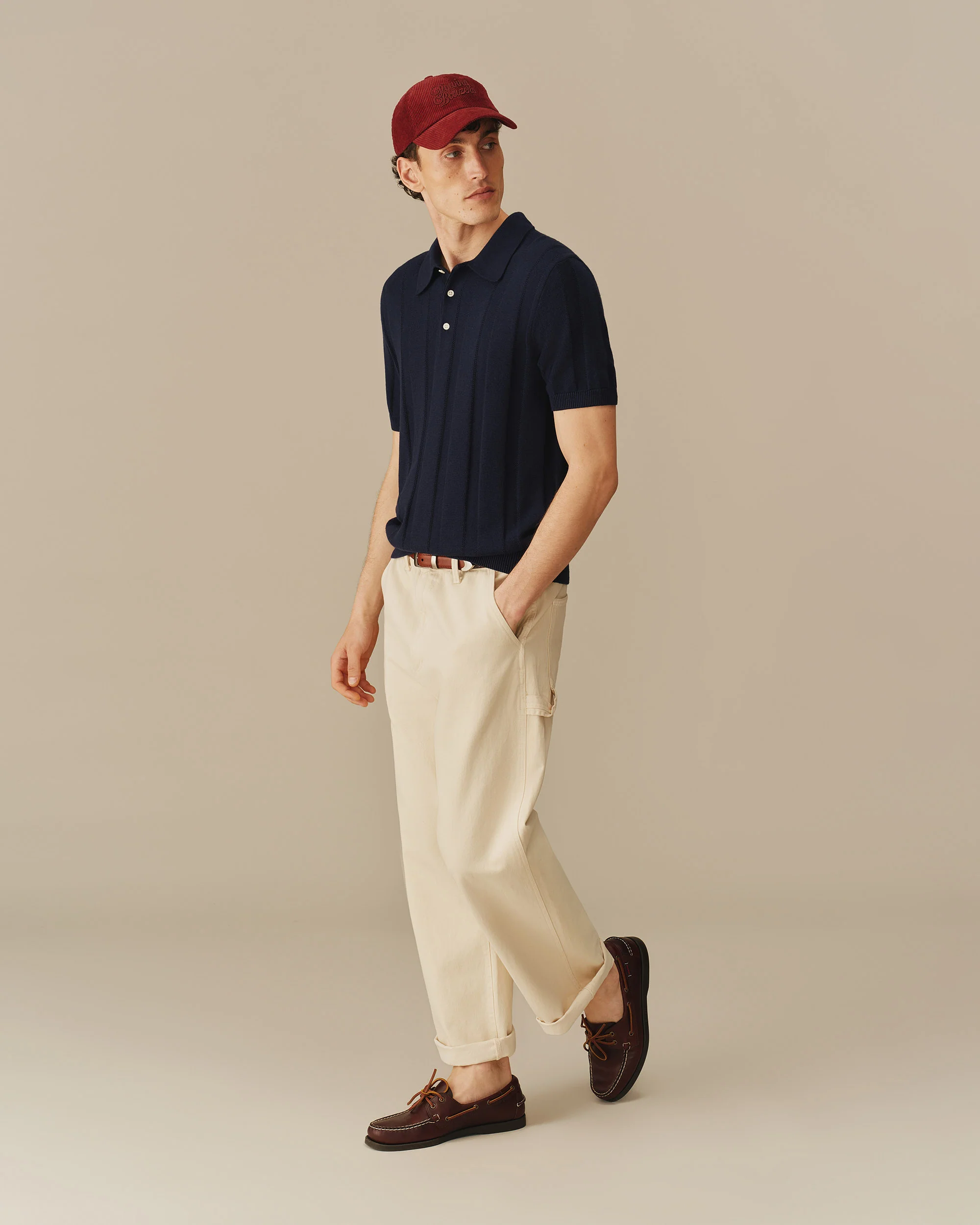 Men's Cotton Silk Sweater Polo Navy - Image 4