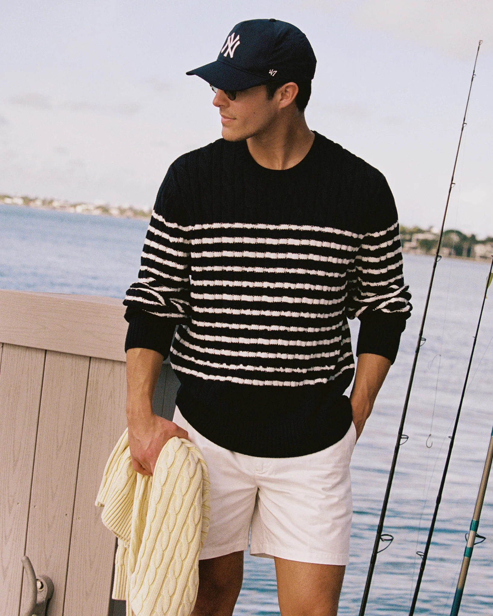 Mariner Stripe Cable Knit Sweater Navy/White Stripe - Image 3