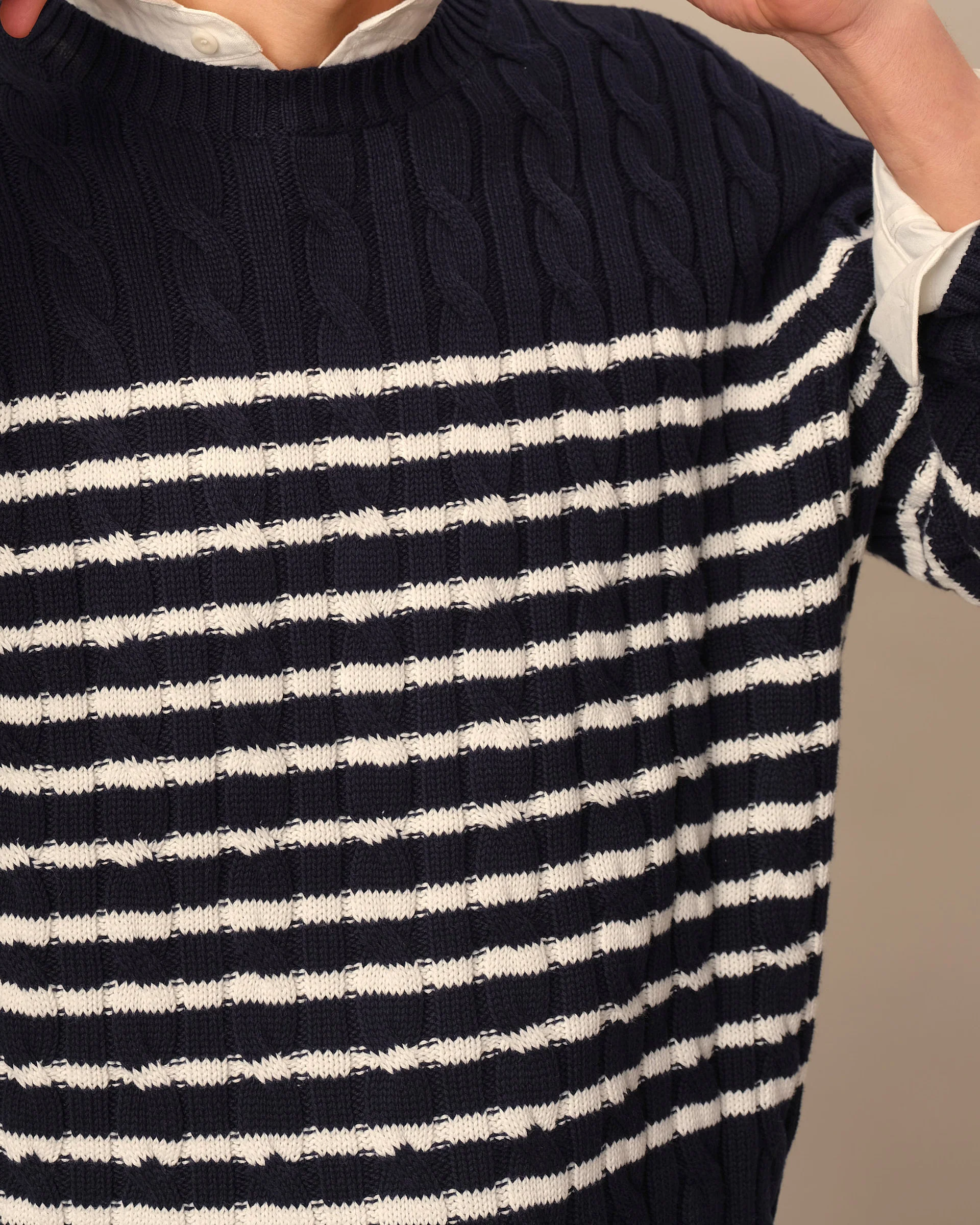 Mariner Stripe Cable Knit Sweater Navy/White Stripe - Image 4