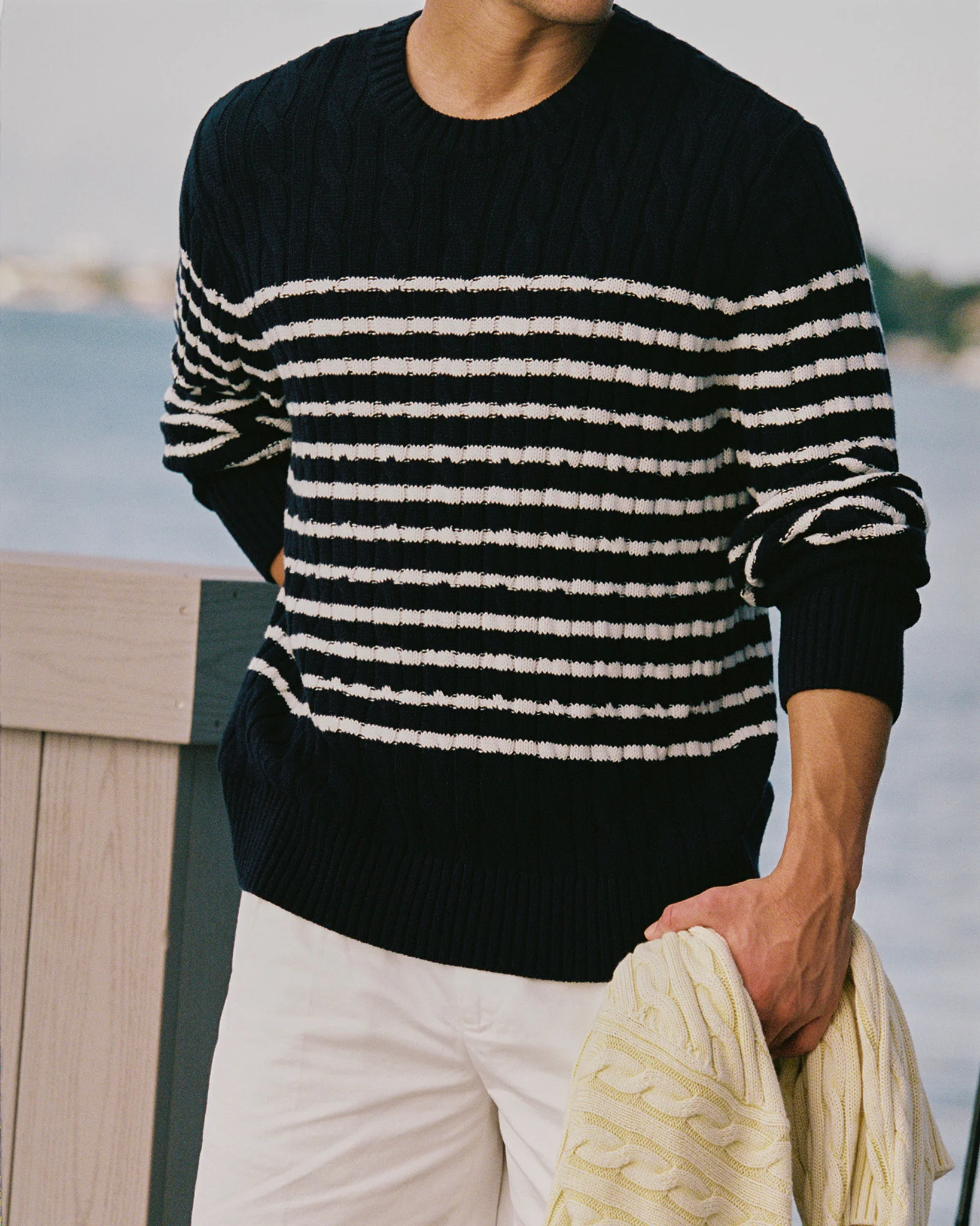 Mariner Stripe Cable Knit Sweater Navy/White Stripe - Image 5
