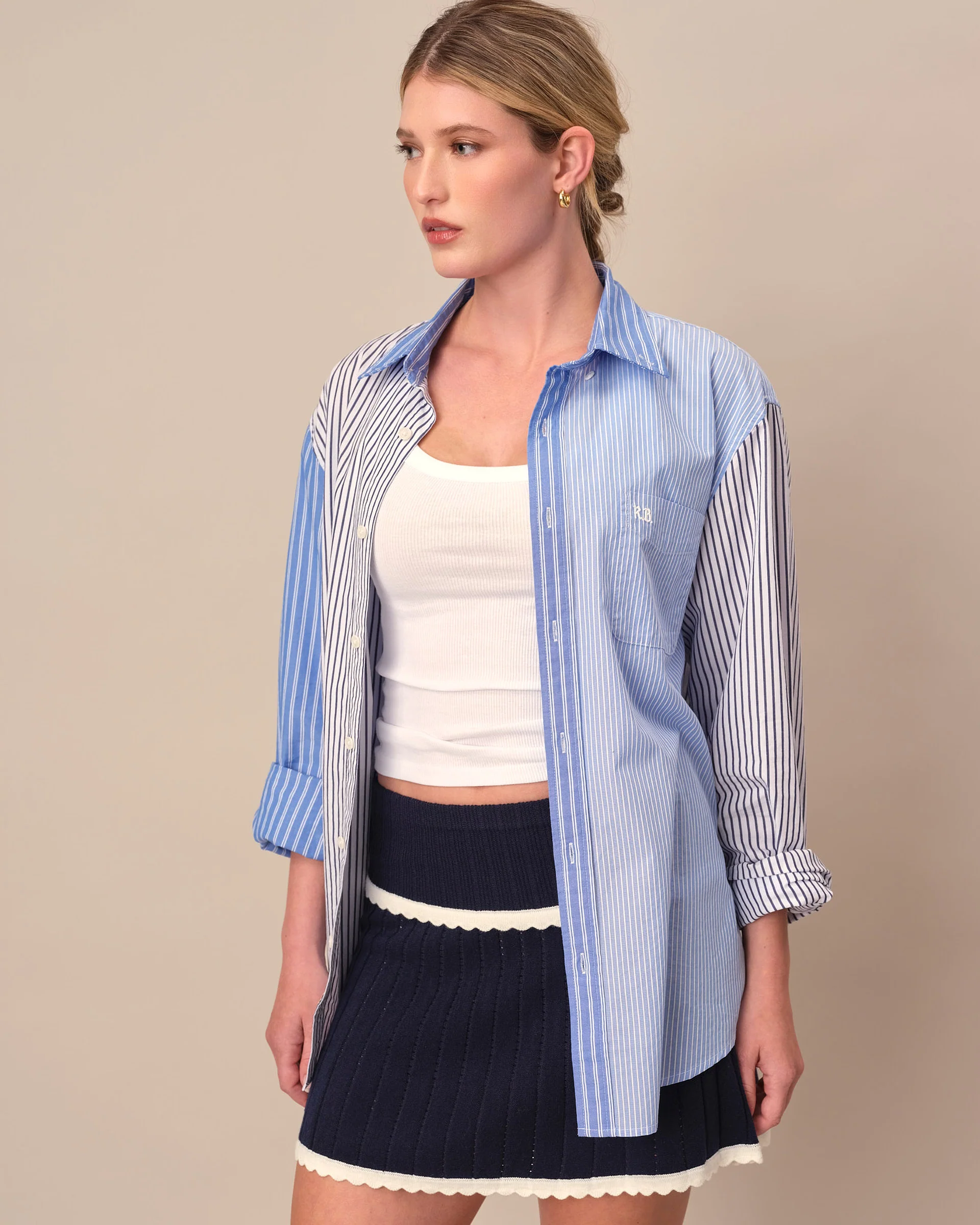 Men's Mixed Stripe Button Down Blue - Image 9