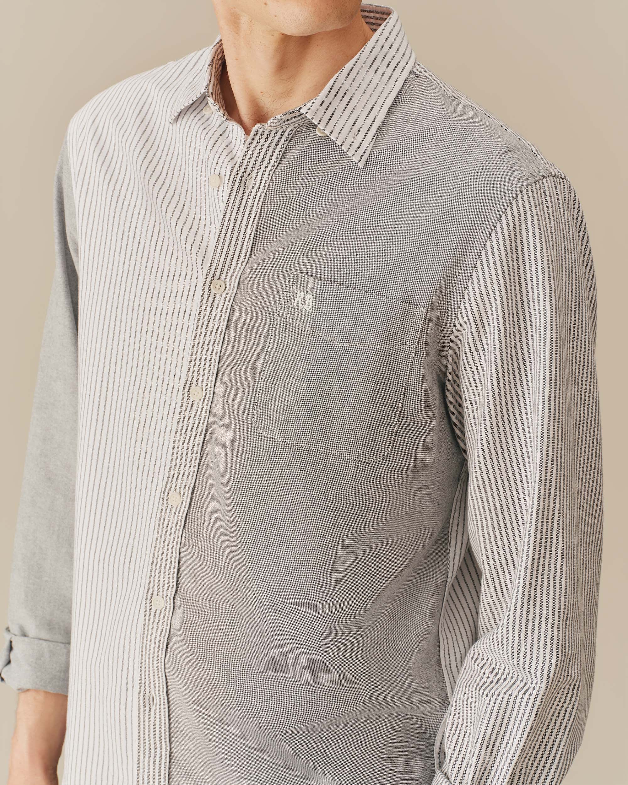 Men's Mixed Stripe Oxford Button Down Black - Image 3