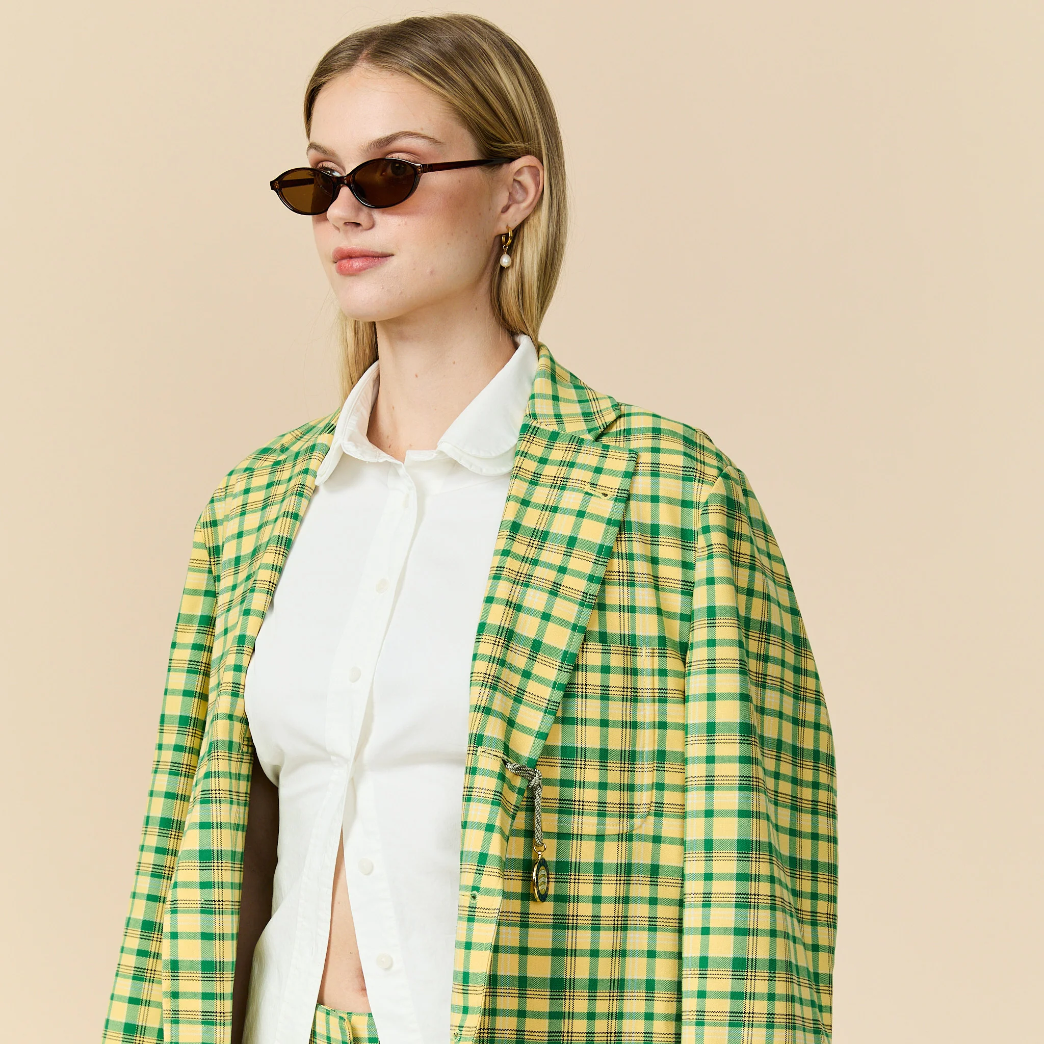 Men's Plain Weave Blazer Yellow Plaid - Image 4