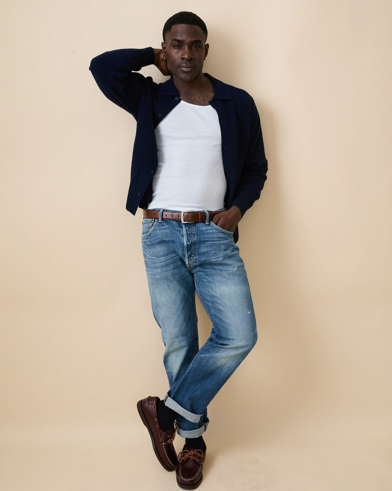 Seed Stitch Dress Shirt Sweater Navy - Image 3