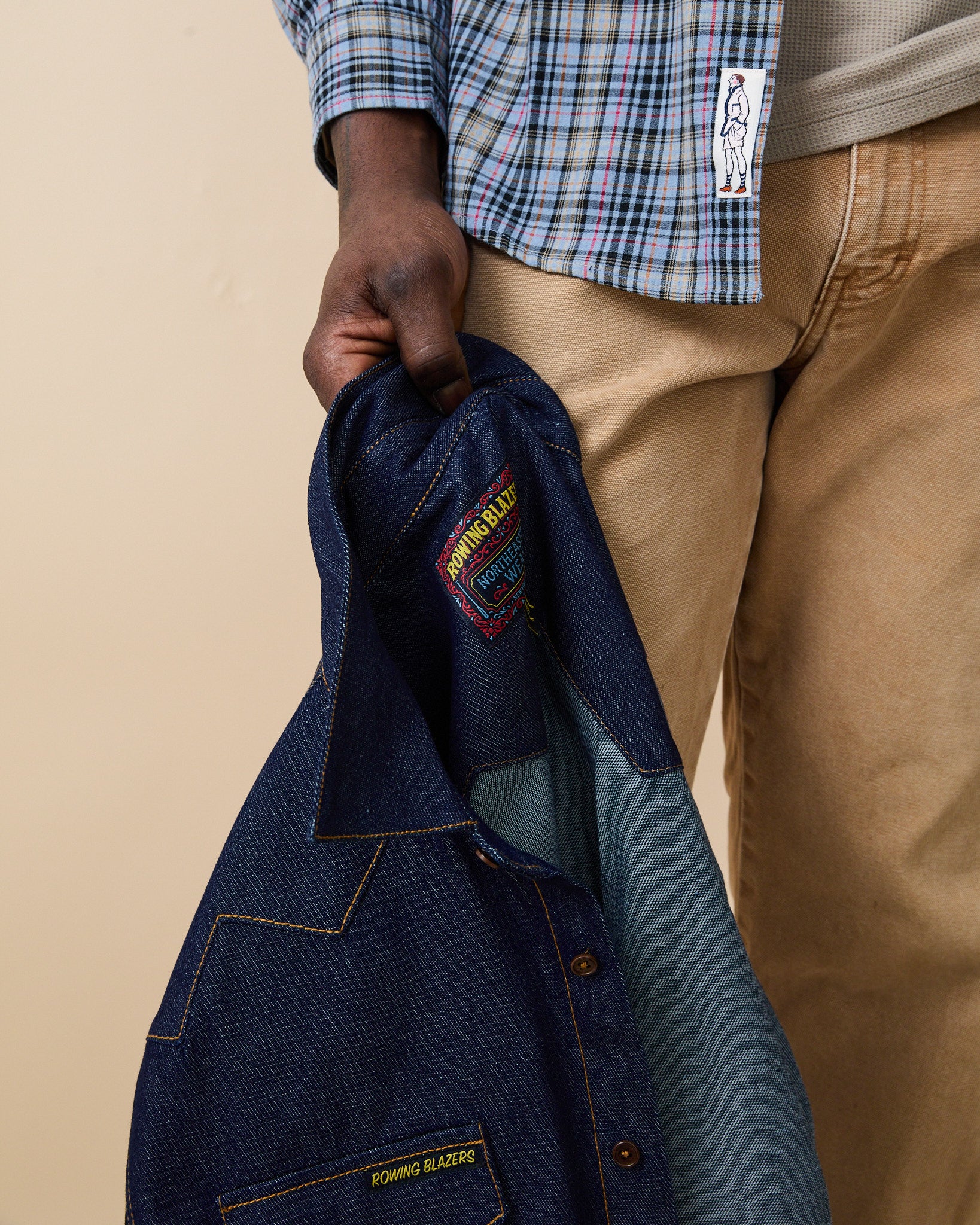 Men's Spring Plaid Shirt Blue Cotton Plaid - Image 11