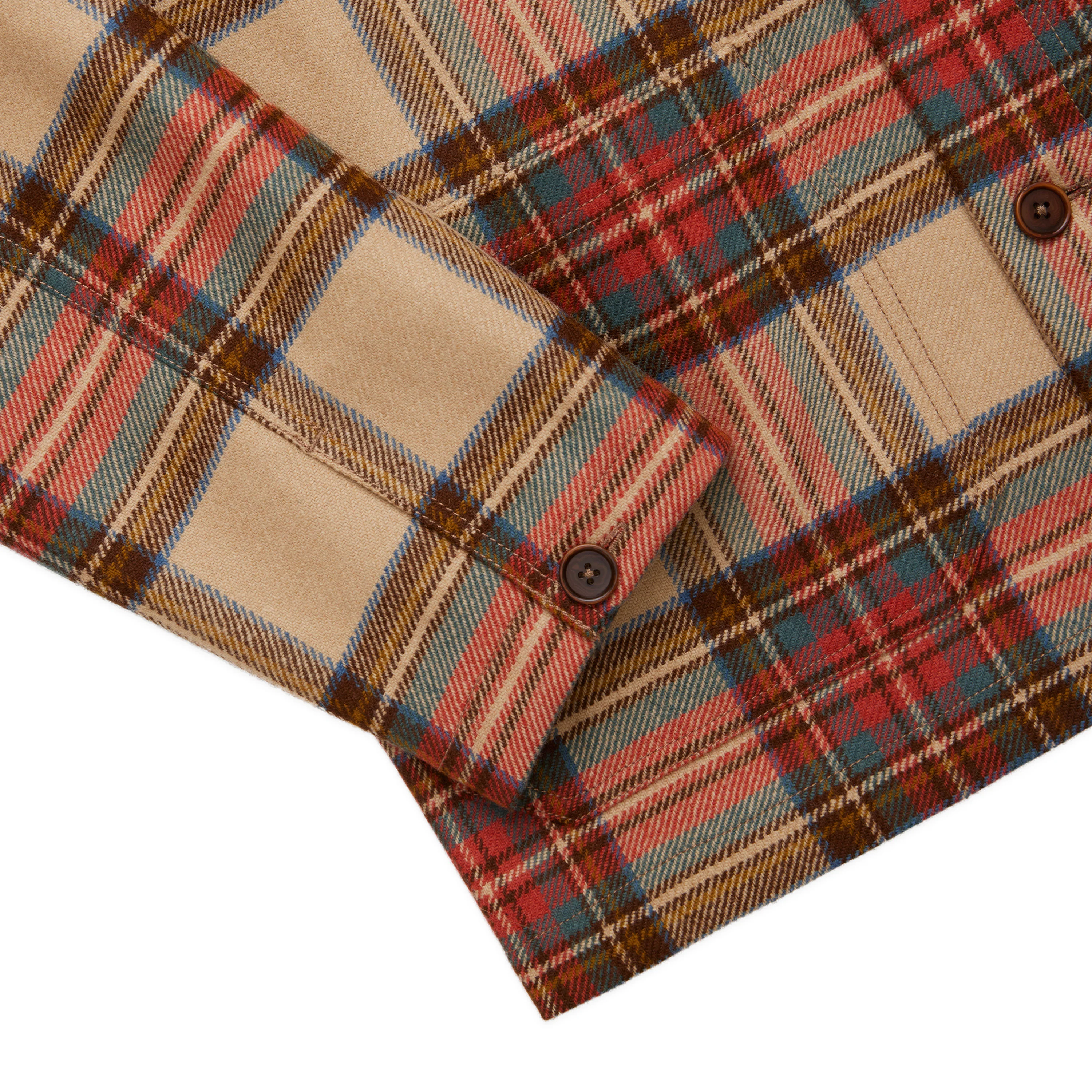 Men's Wool Stewart Tartan Chore Jacket Neutral Plaid - Image 4