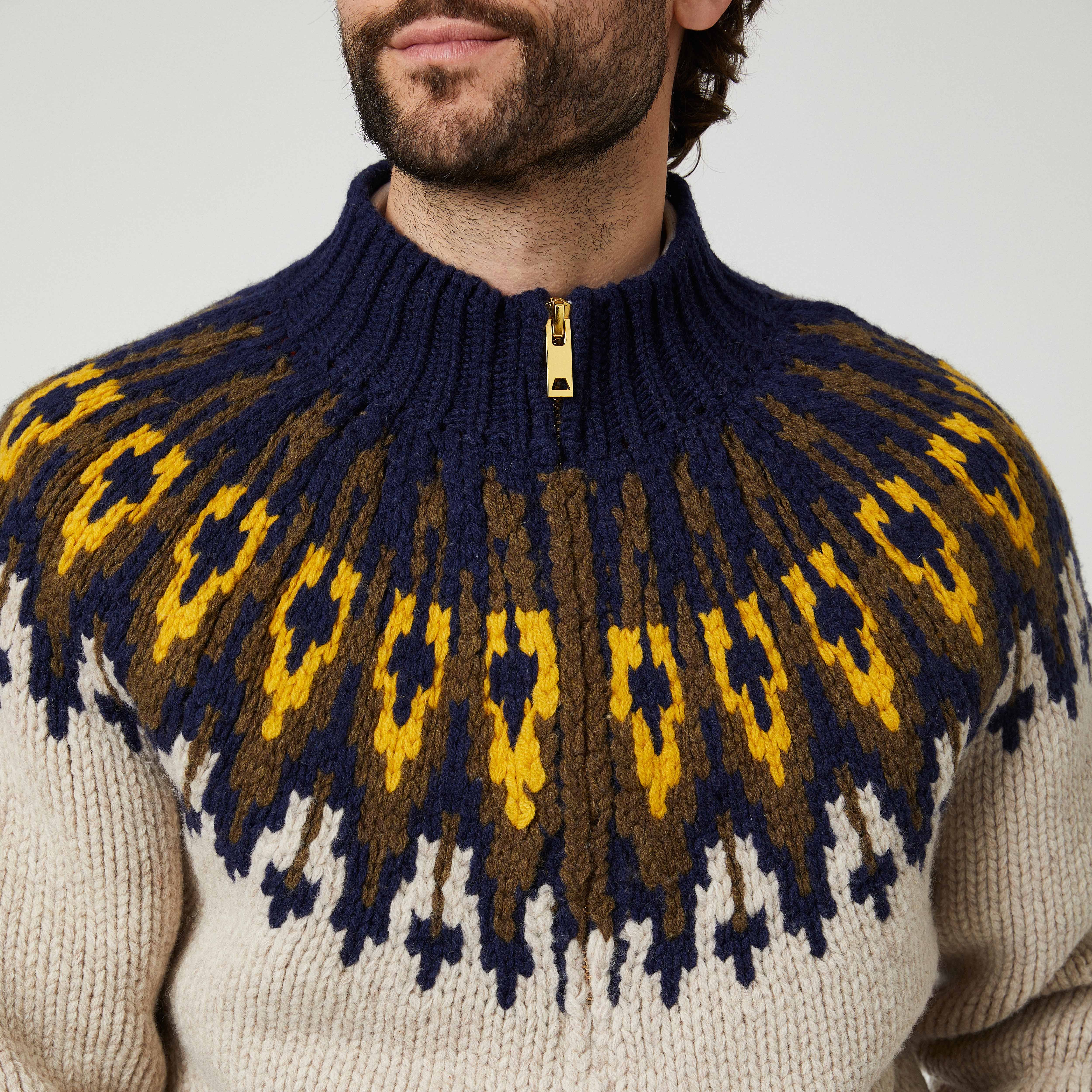 Wool Fairisle Zip Up Jacket Oatmeal - Image 3