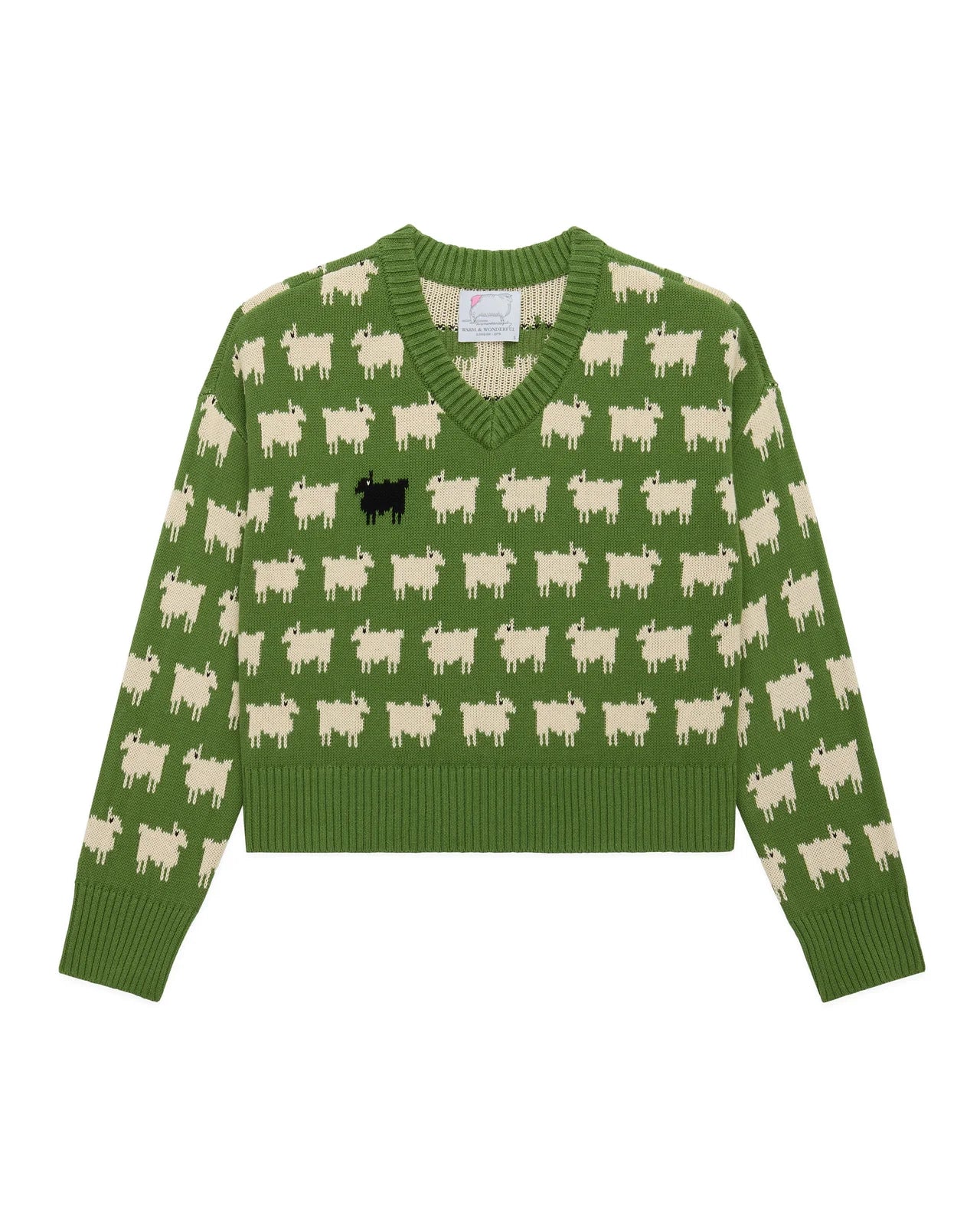Warm & Wonderful "Diana Edition" Cotton Linen V-Neck Sheep Sweater Green - Image 4