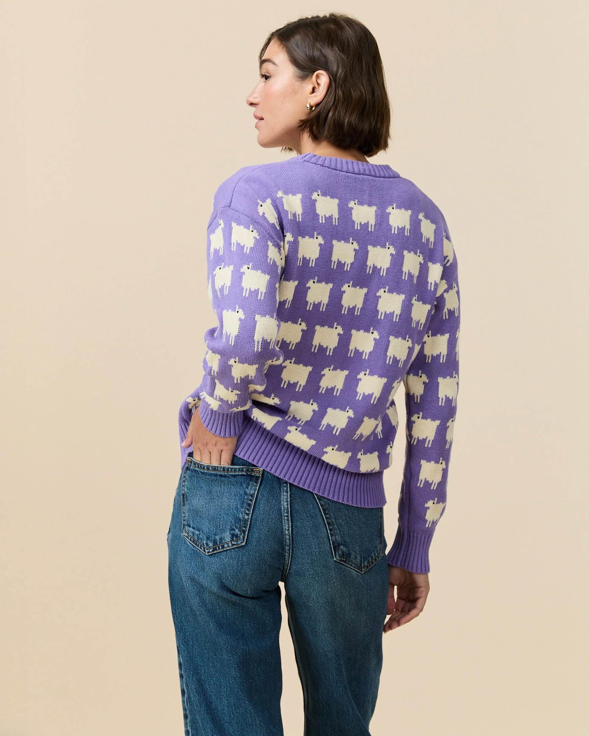 Warm & Wonderful Fitted "Diana Edition" Cotton Sheep Sweater Lavender - Image 4