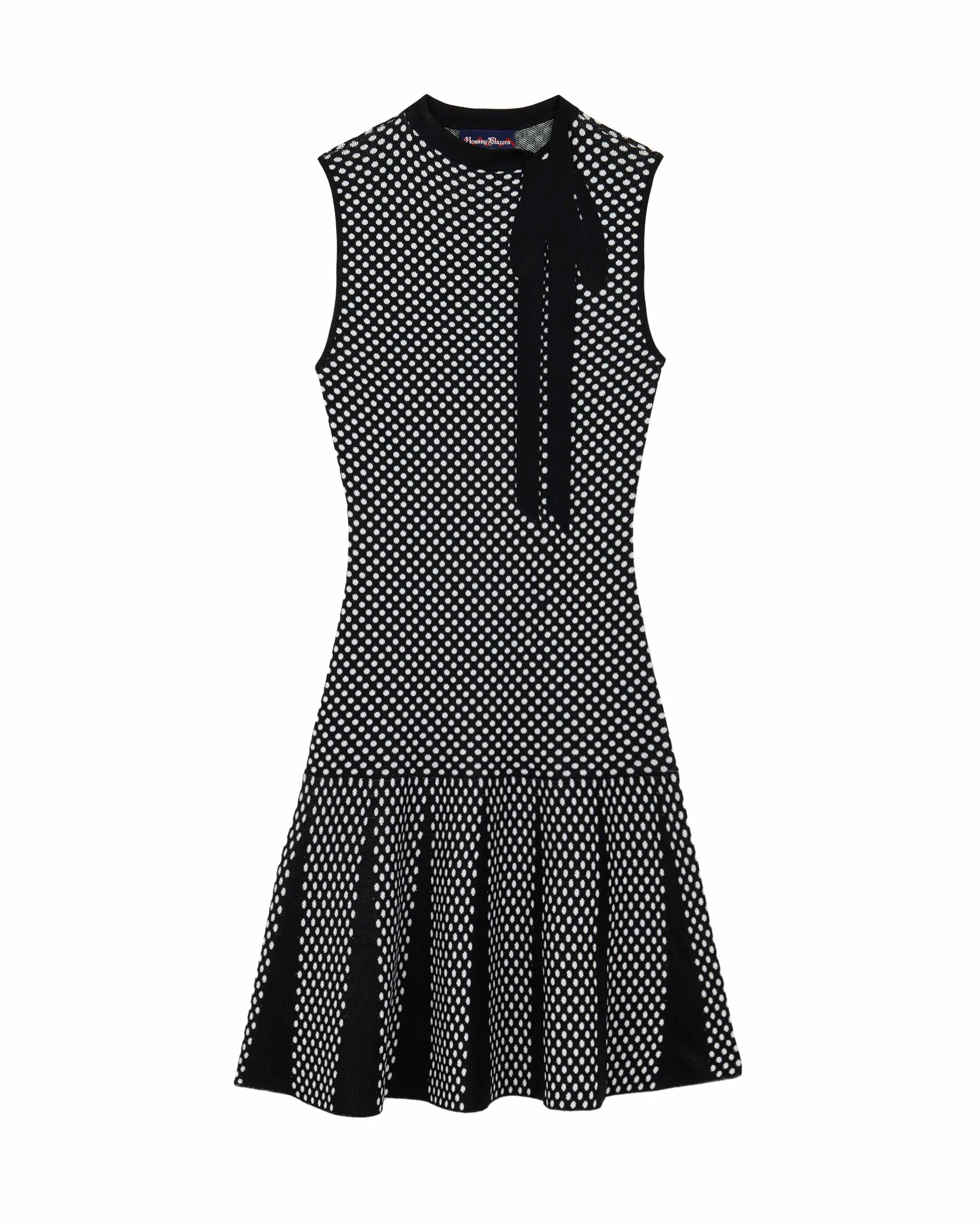 Women's Bow Neck Drop Waist Dress Black Polka Dot - Image 7