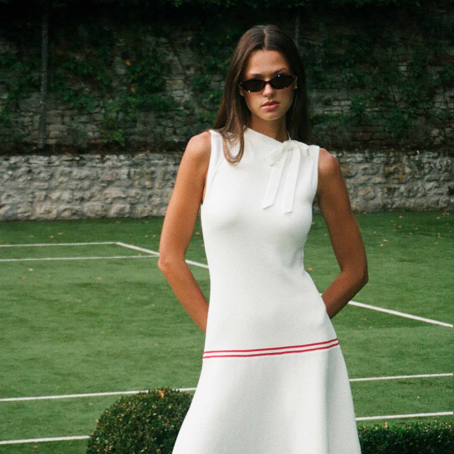 Women's Bow Neck Drop Waist Dress White - Image 10