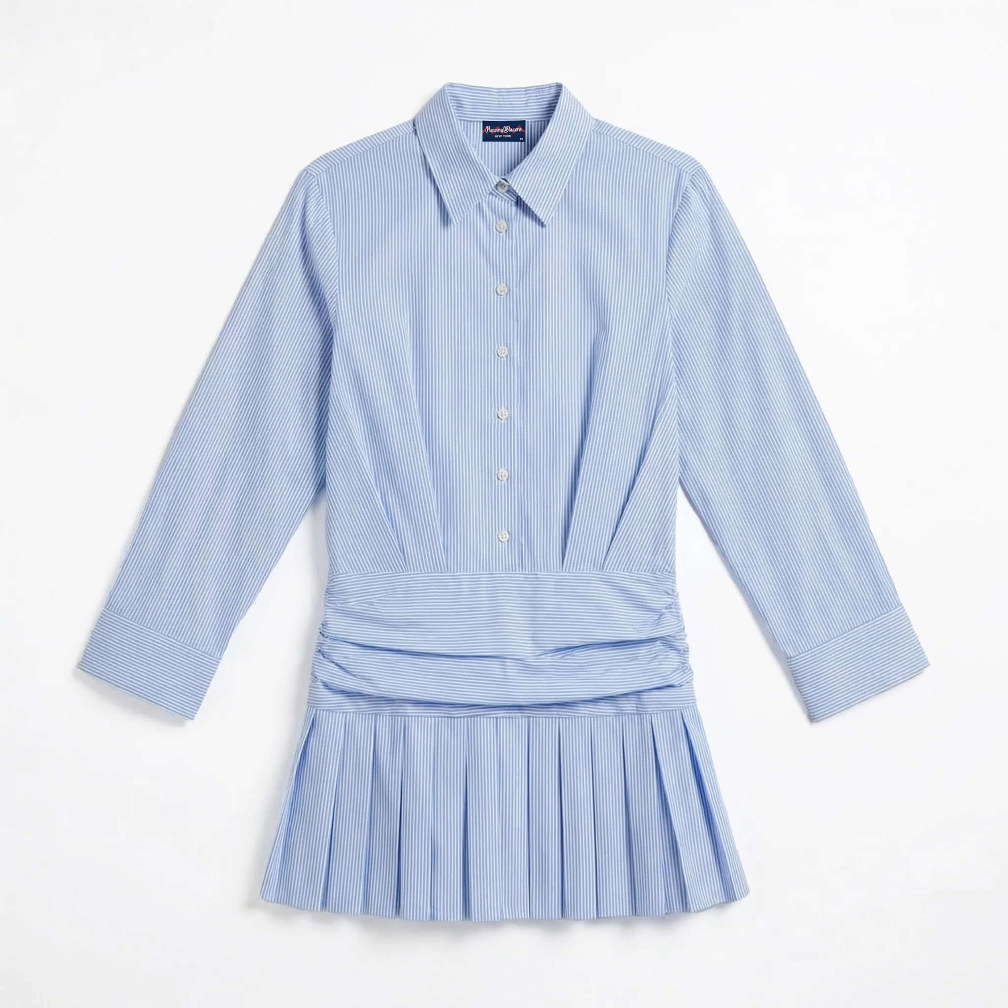 Women's Button Down Pleated Shirt Dress Blue - Image 9