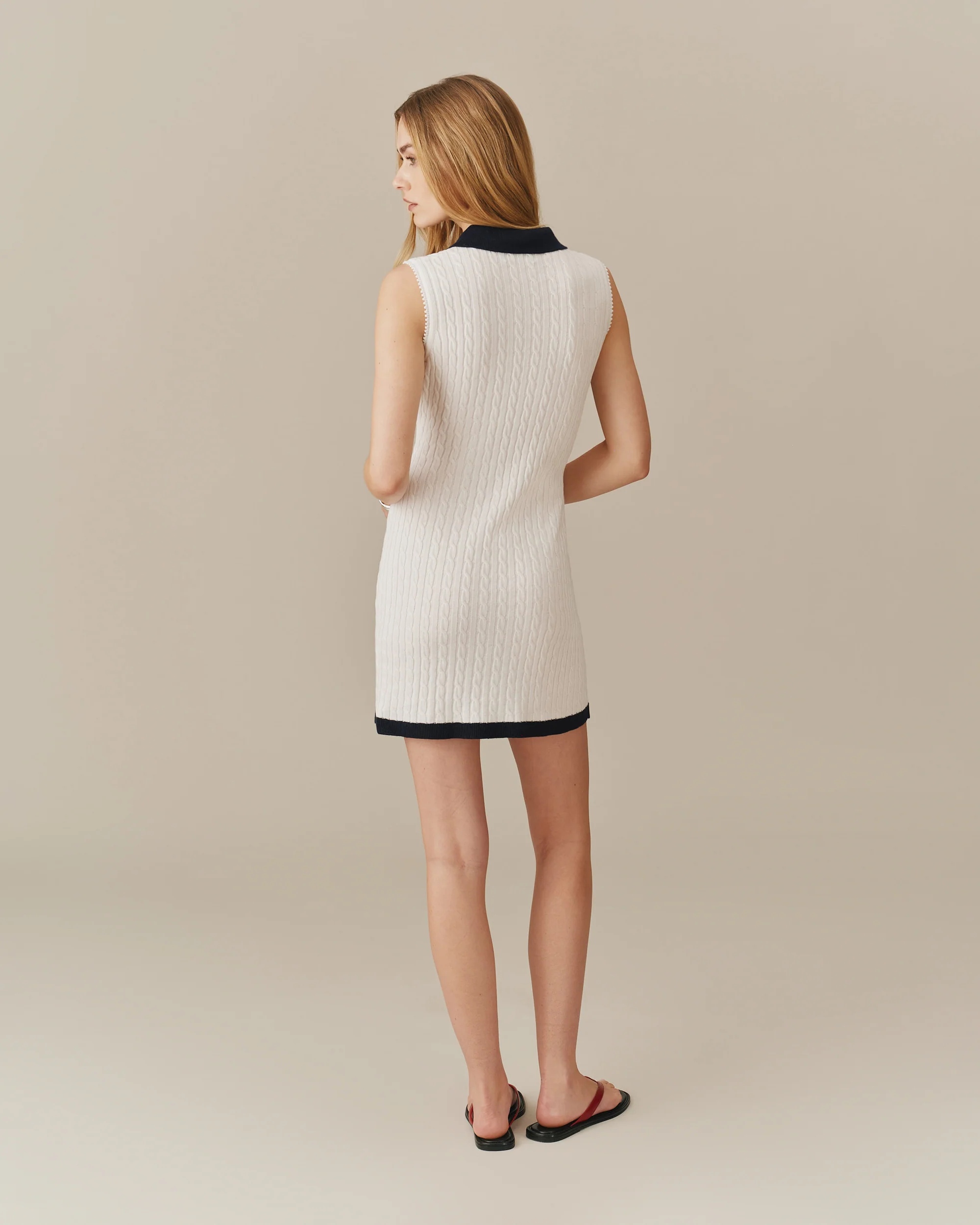 Women's Cable Knit Collared Dress White - Image 7