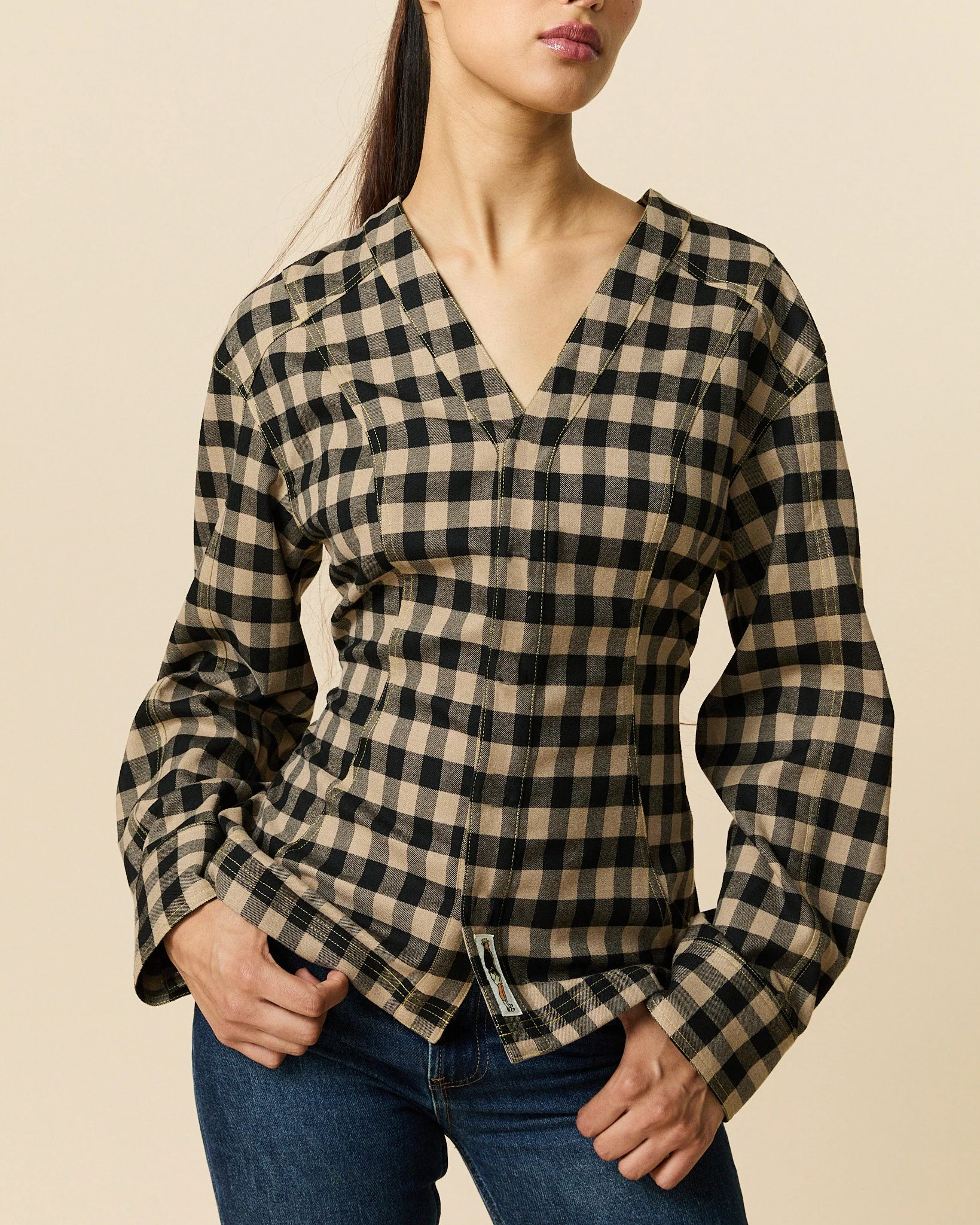 Women's Check Riding Jacket Brown Black Check - Image 2