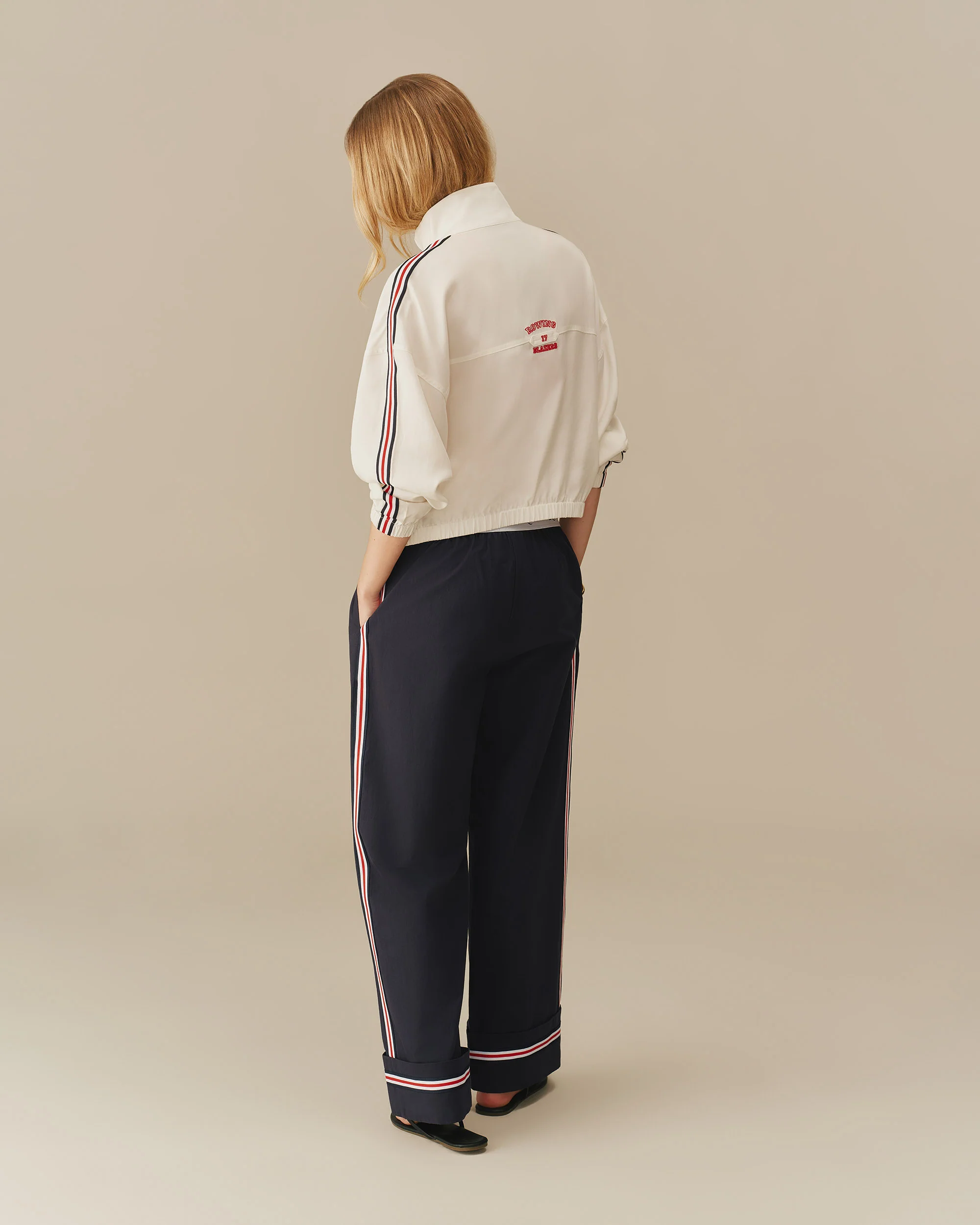 Women's Contrast Ribbon Poplin Pant Navy - Image 6
