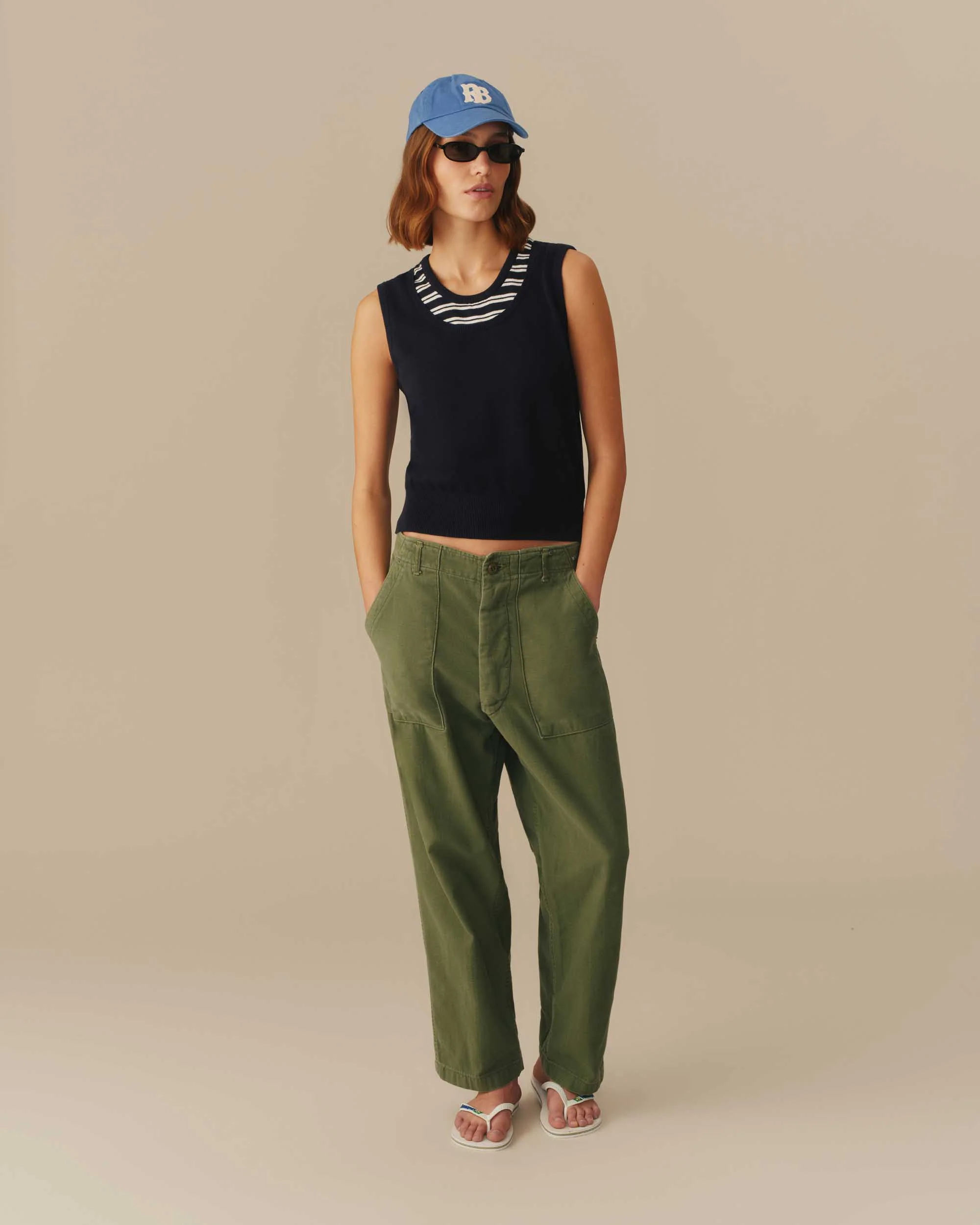 Women's Cotton Layered & Striped Knit Tank Navy - Image 4