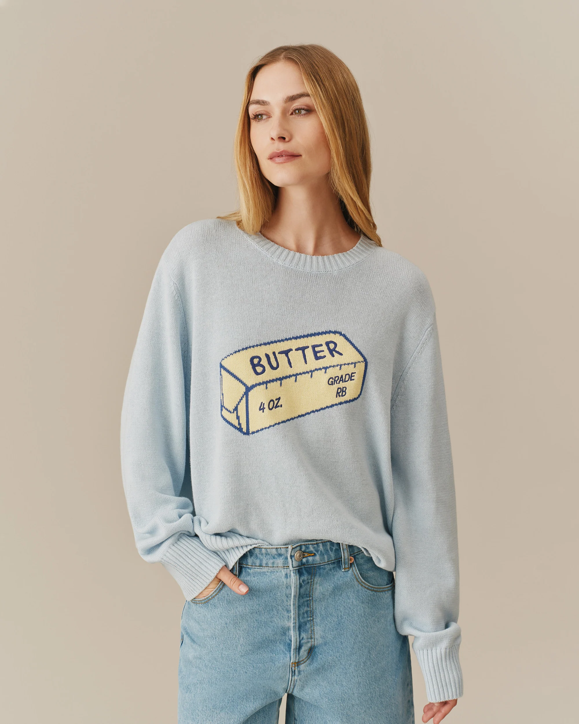 Cotton Linen Butter Sweater Blue - Image 4