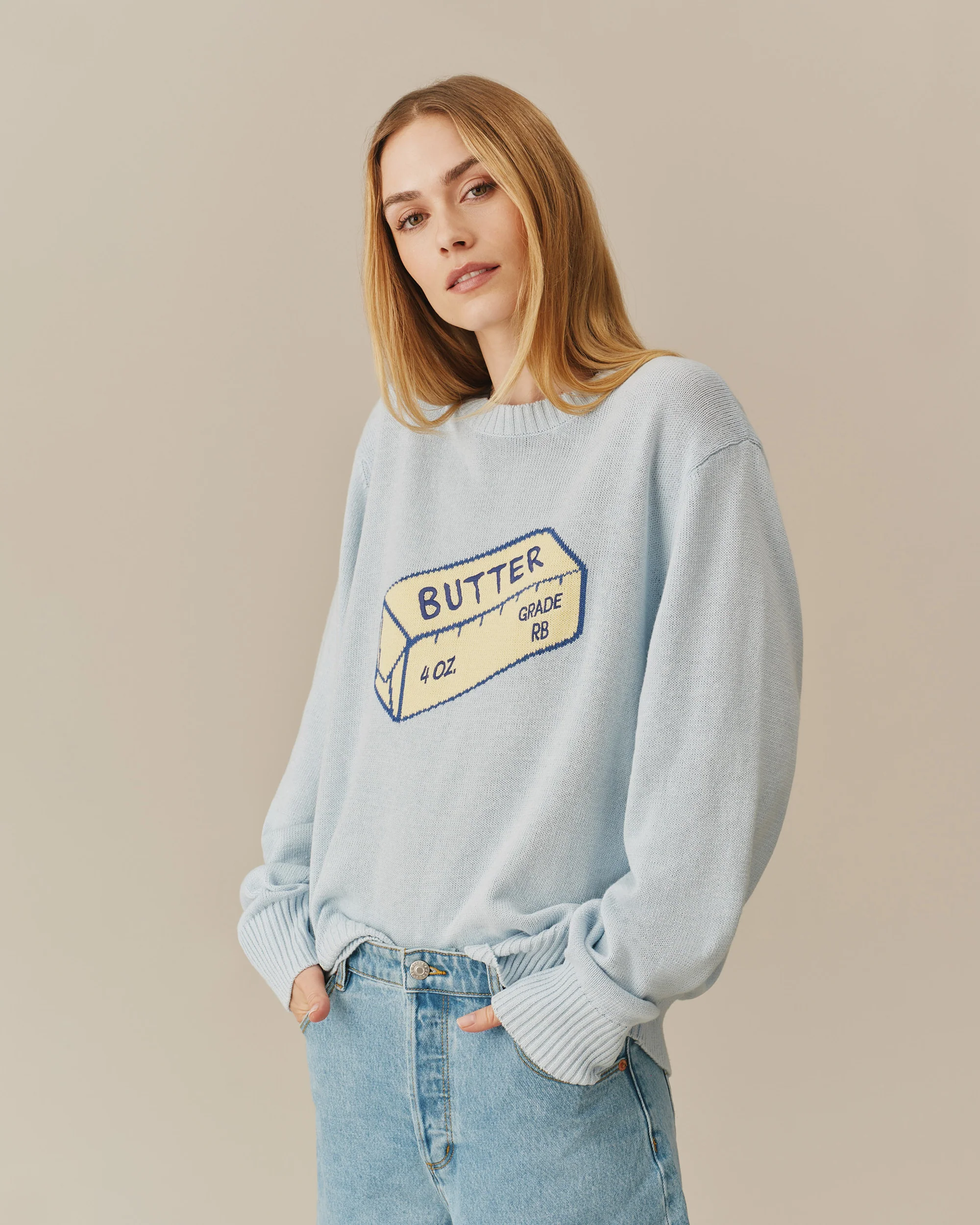 Cotton Linen Butter Sweater Blue - Image 5