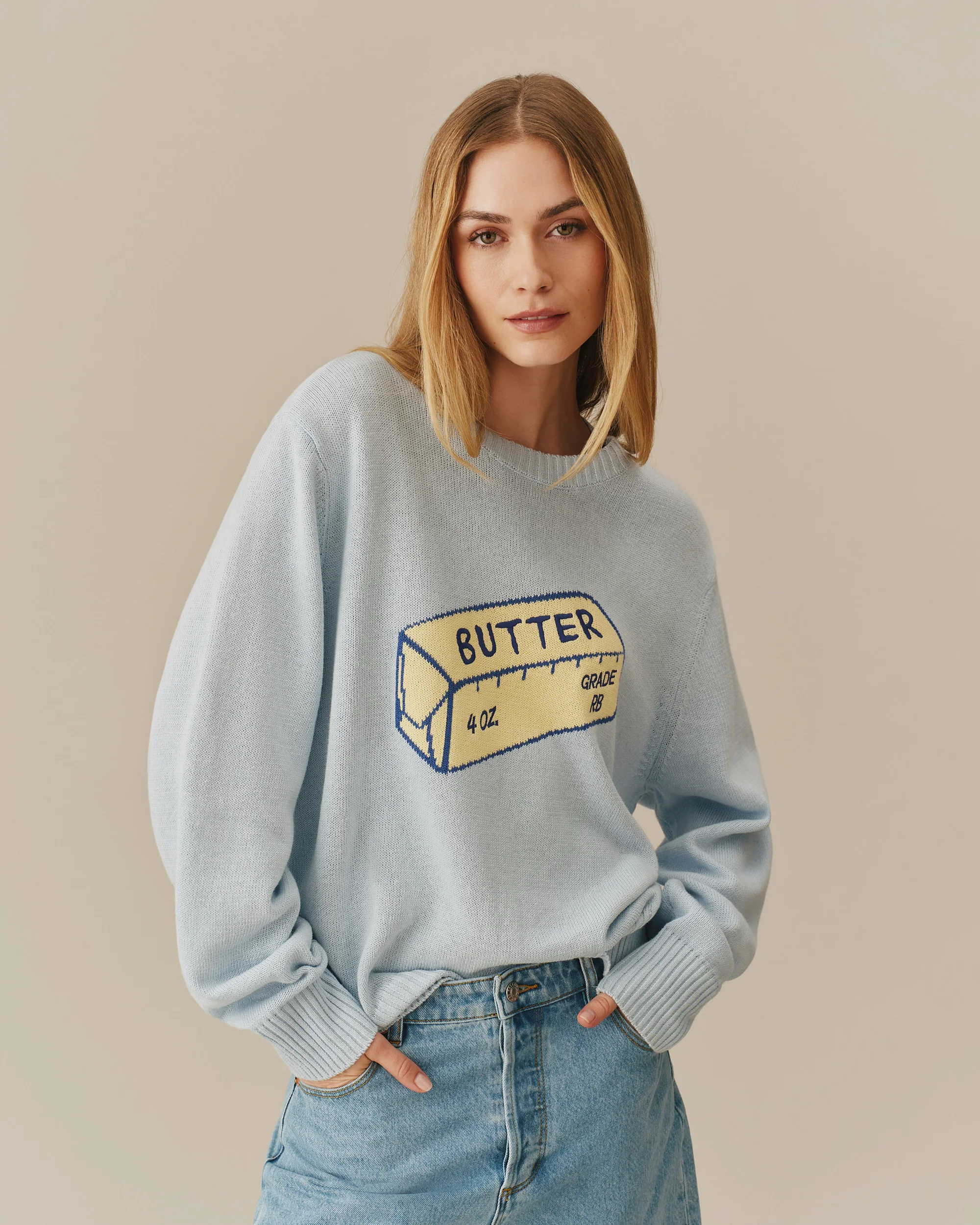 Cotton Linen Butter Sweater Blue - Image 6