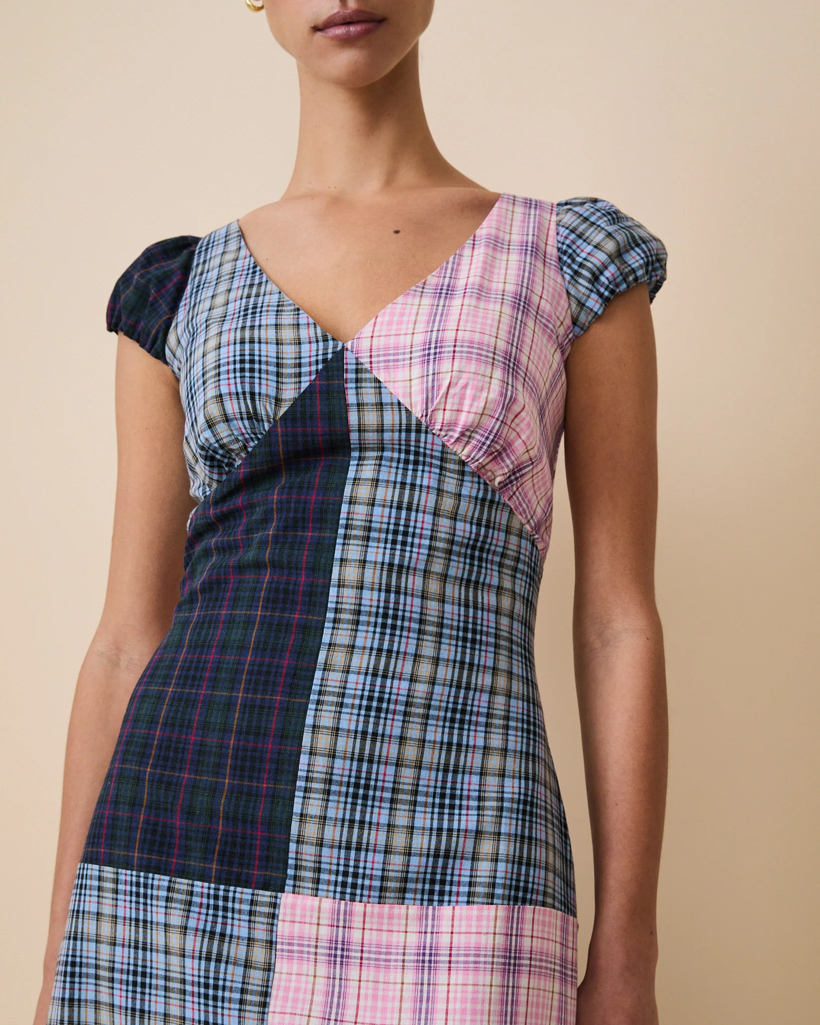 Women's Cotton Patch Work Plaid Dress Mixed Plaid - Image 4