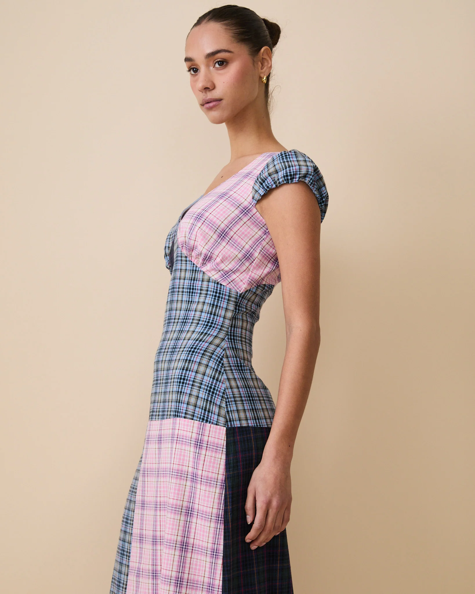 Women's Cotton Patch Work Plaid Dress Mixed Plaid - Image 6