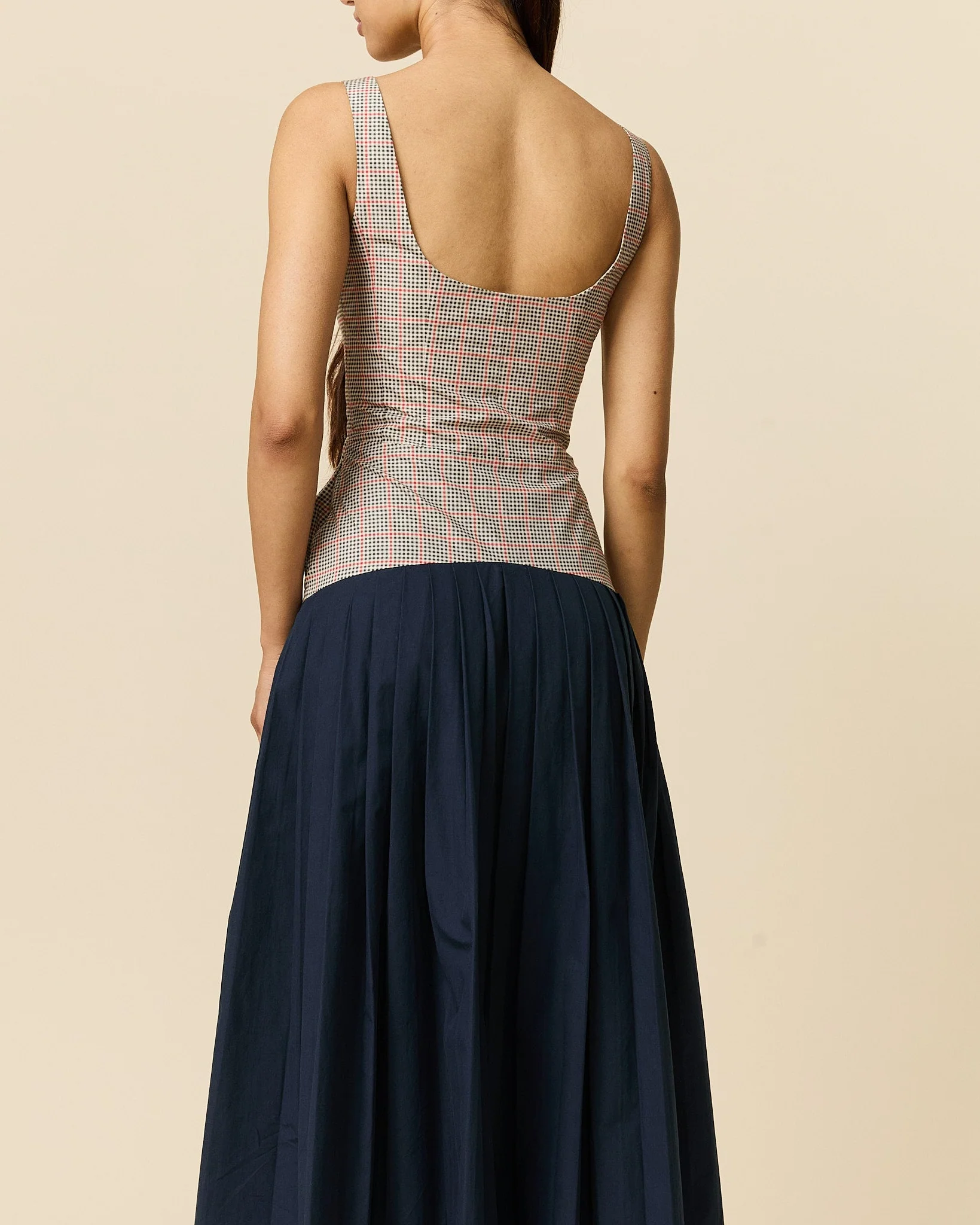 Women's Cotton Poplin Pleated Dress Navy - Image 6