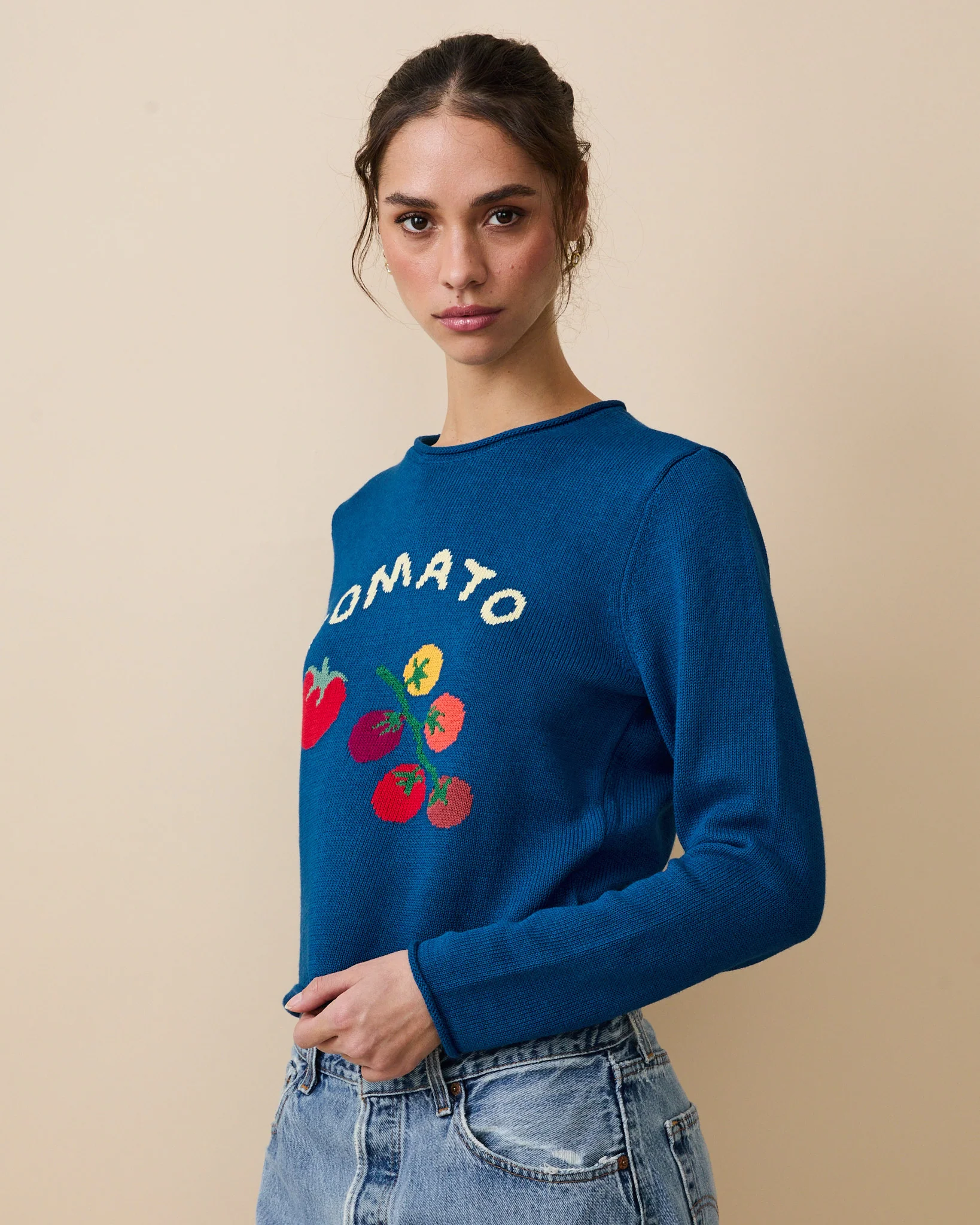 Cotton Ramie Tomato Sweater Blue - Image 5