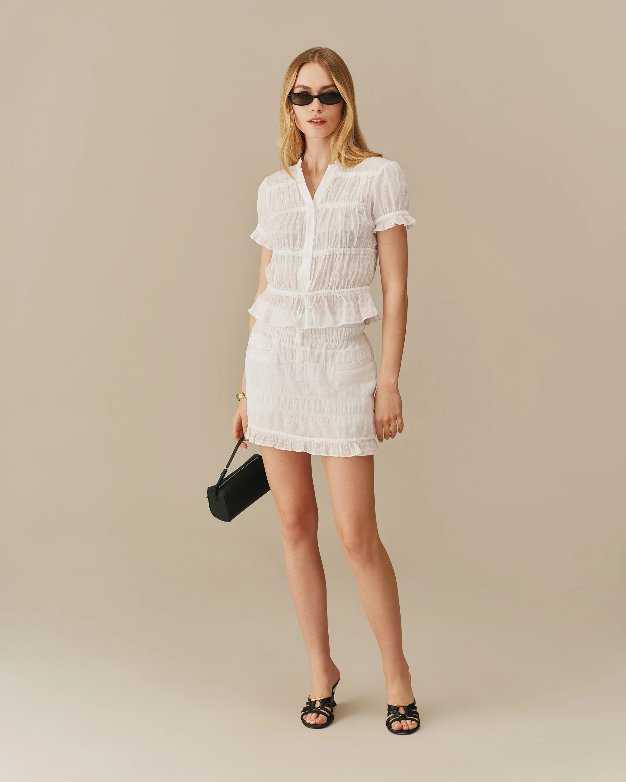 Women's Cotton Shirred Skirt White - Image 3