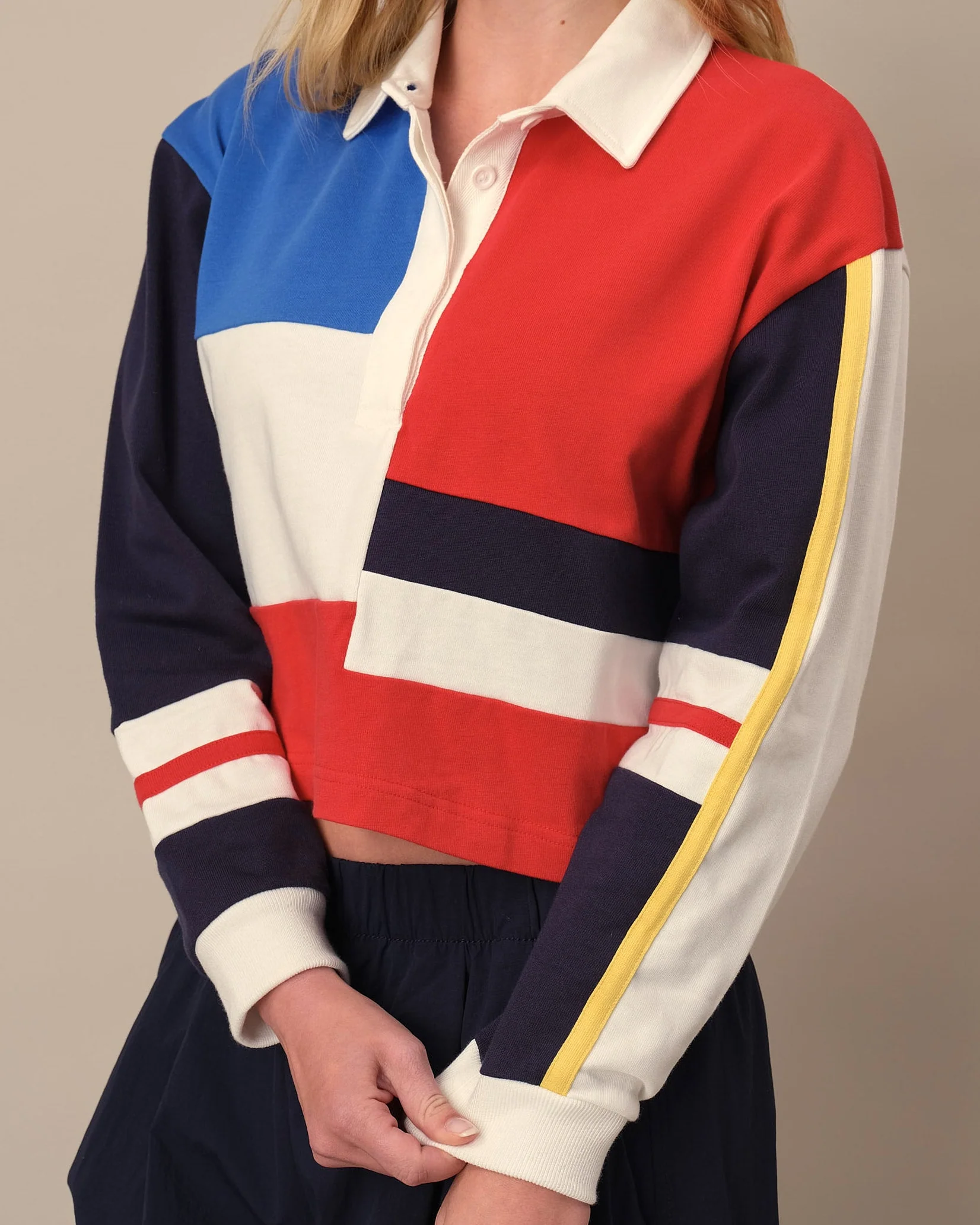 Cropped Color Block Rugby Primary Colorblock - Image 4