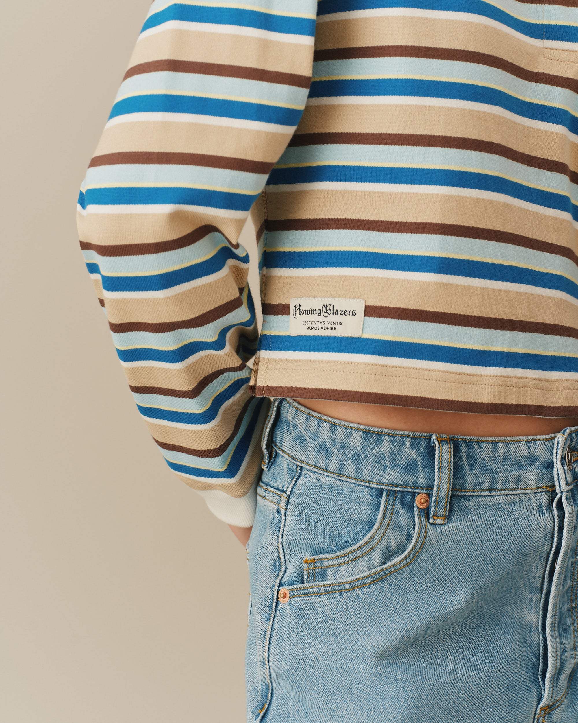 Cropped Striped Rugby Blue Brown Stripe - Image 3