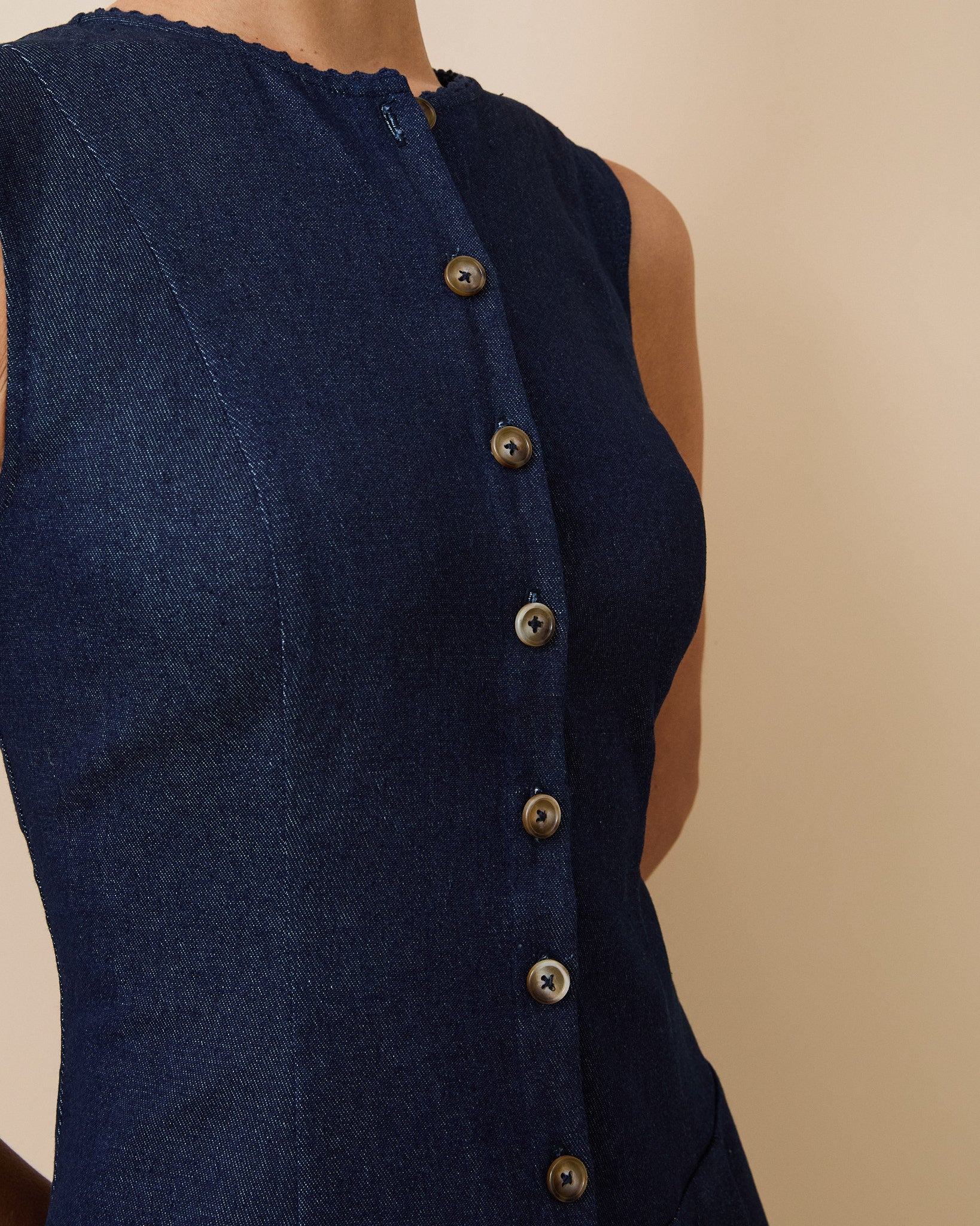 Women's Denim Pleated Dress Dark Wash - Image 3