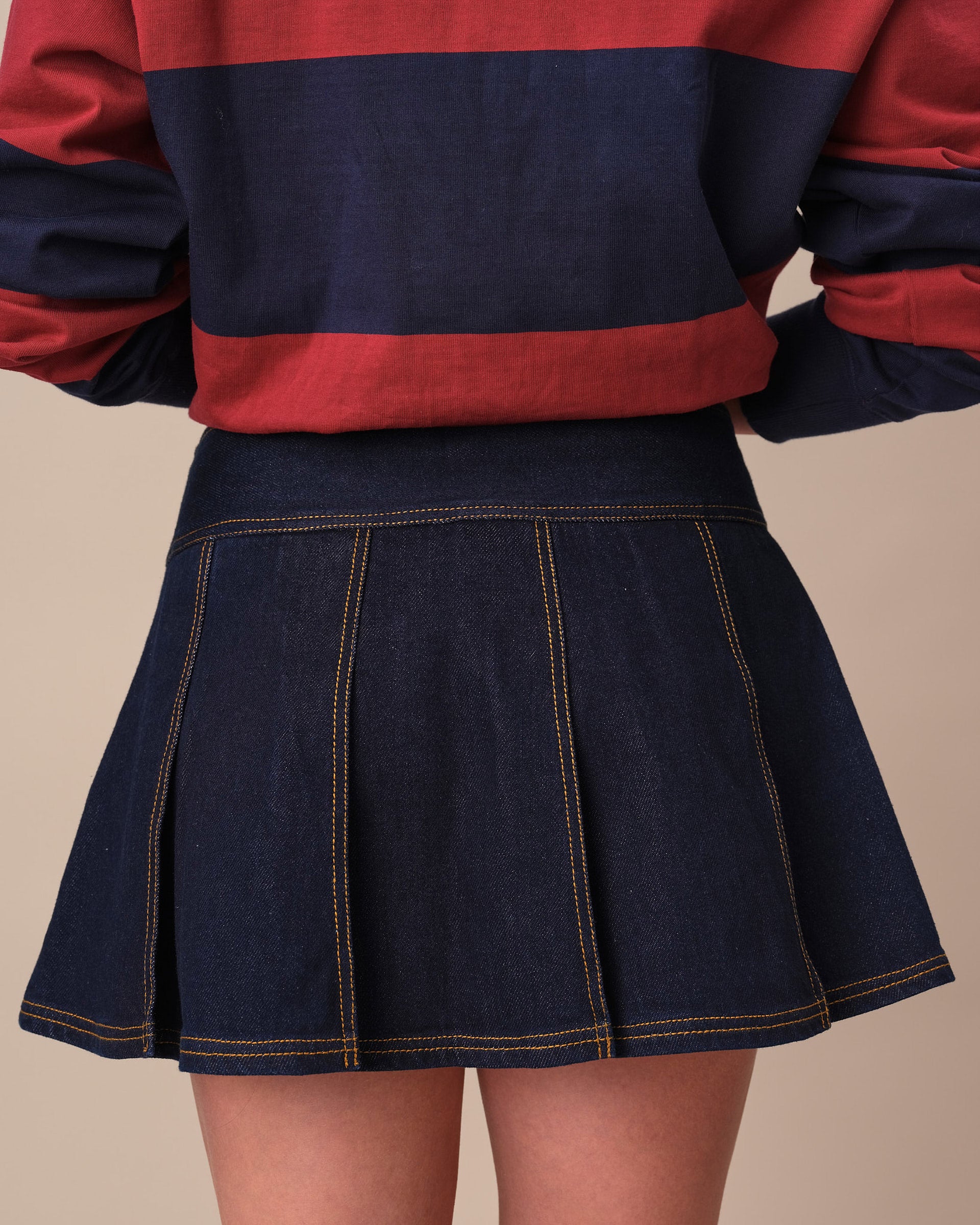 Women's Denim Pleated Mini Skirt Rinse Wash - Image 4